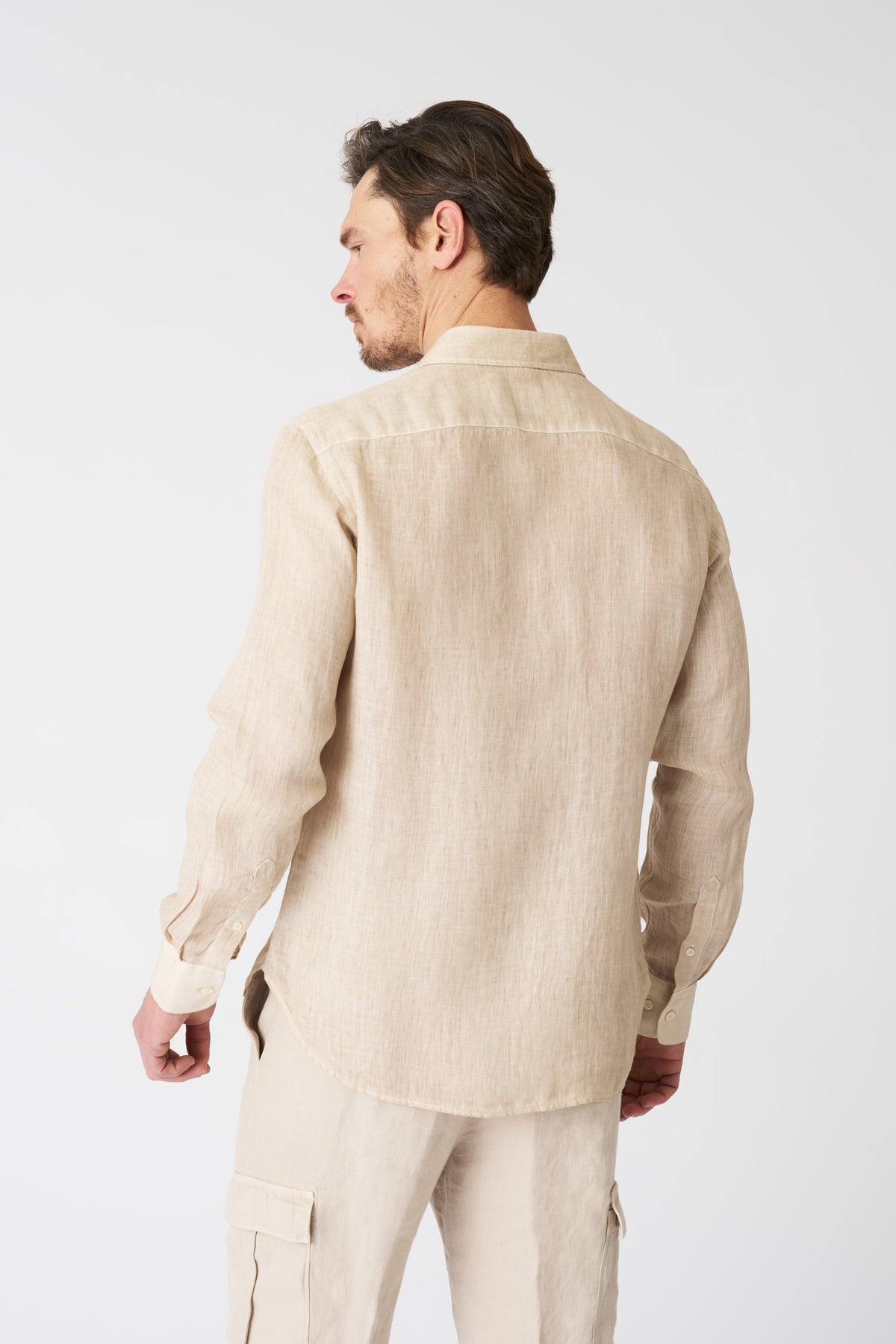Men's Slim Fit Linen Shirt – Beige Soft Fade, view 4