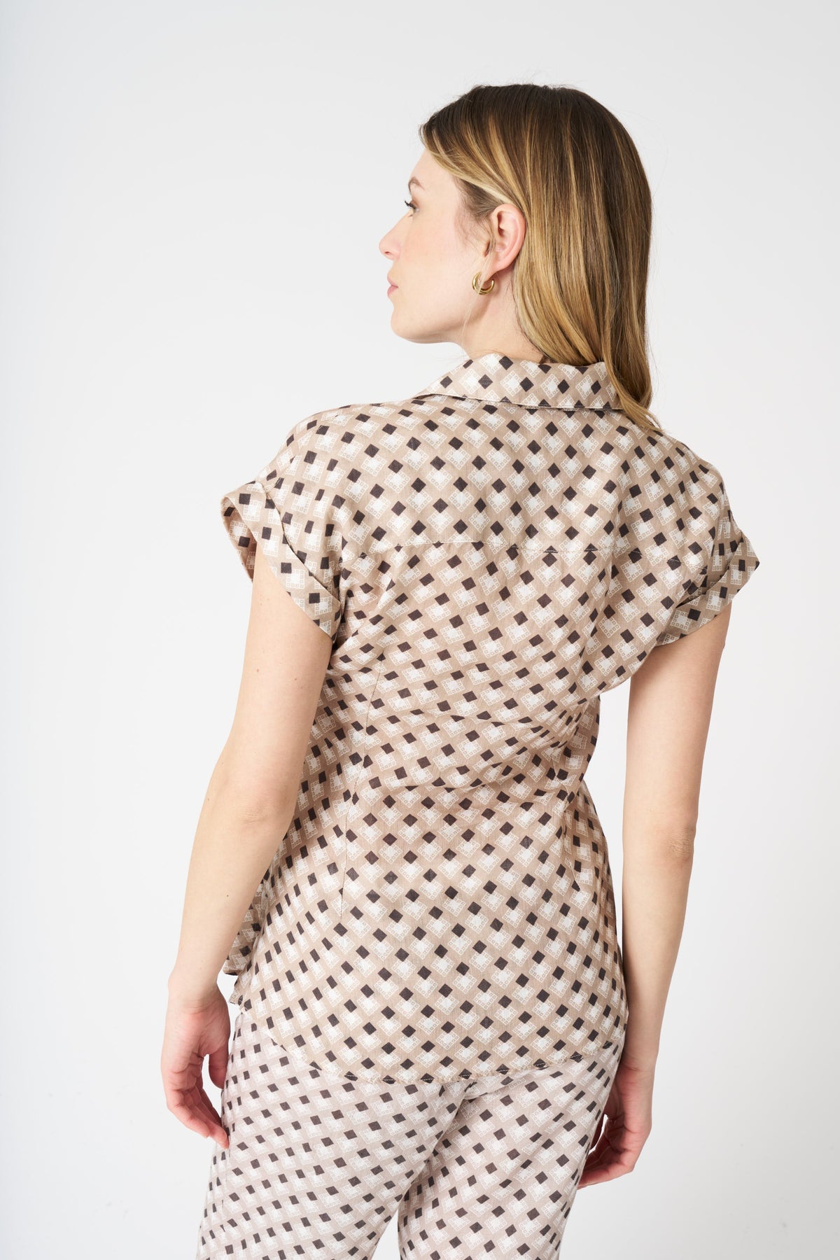 Women's Geometric Brown Shirt with Draped Knot – Washed Cioccolato, view 4