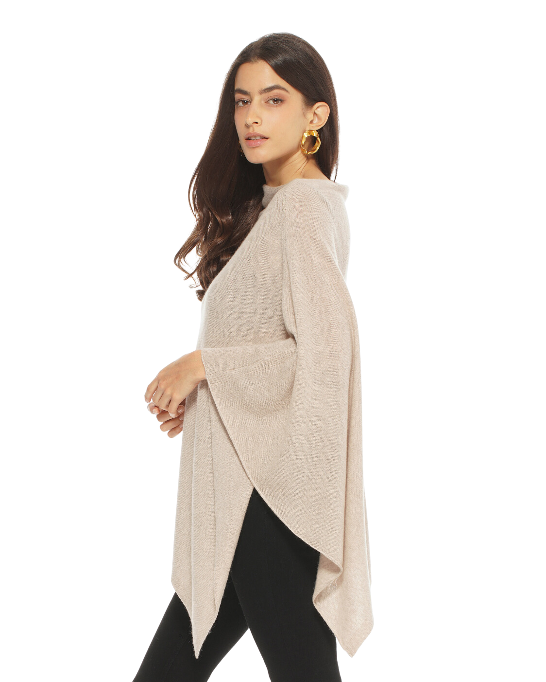 Monticelli Women's Essential Pure Cashmere Poncho Made In Italy Beige 1