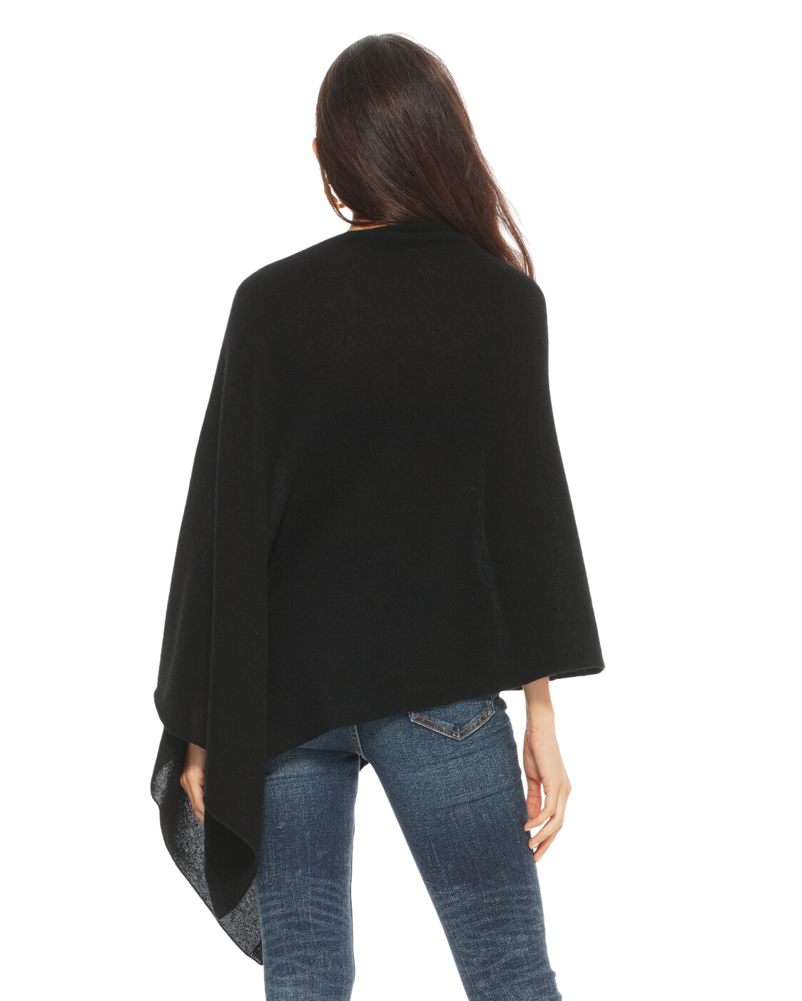 Monticelli Women's Essential Pure Cashmere Poncho Made In Italy Black 2