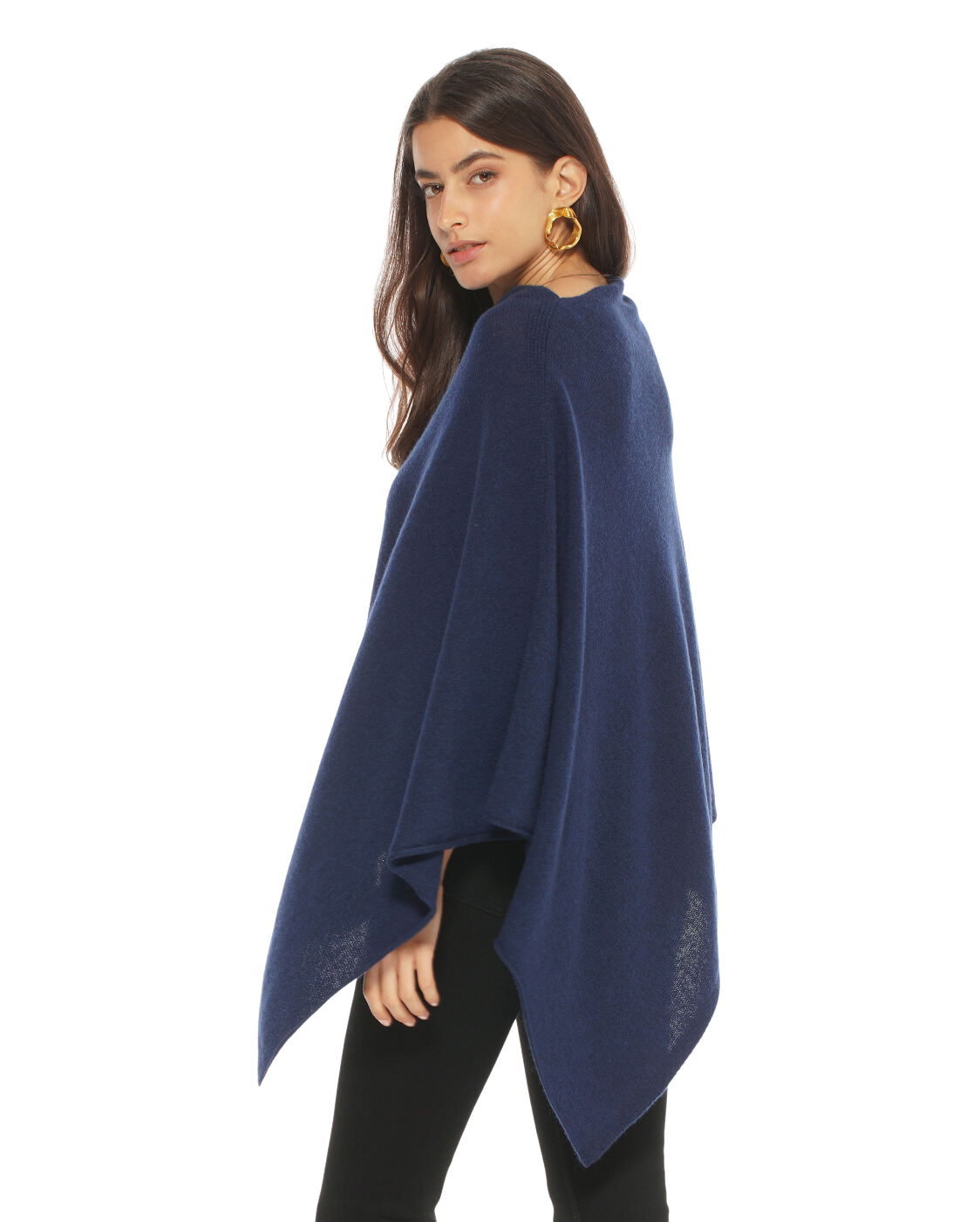 Monticelli Women's Essential Pure Cashmere Poncho Made In Italy Blue 1