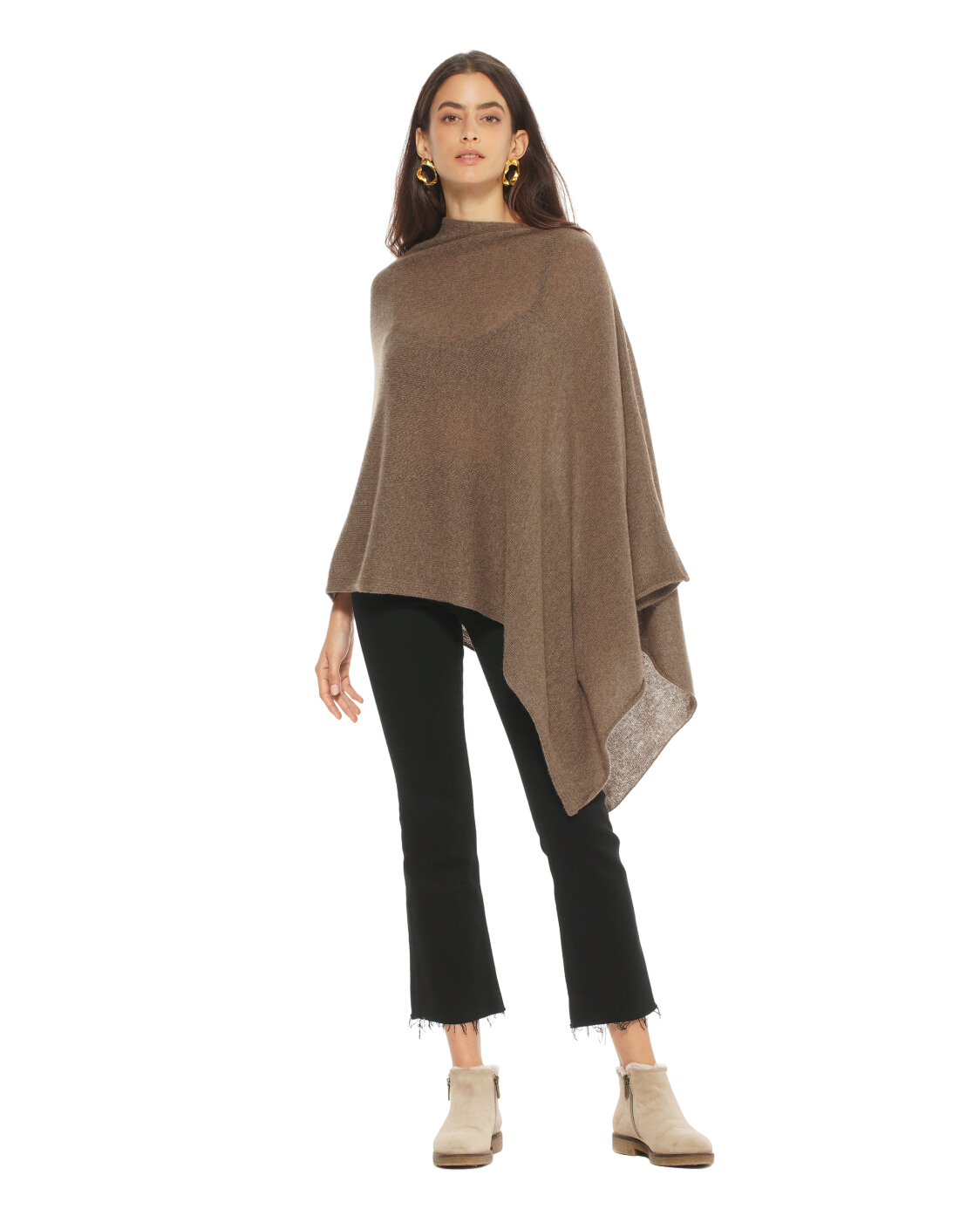 Monticelli Women's Essential Pure Cashmere Poncho Made In Italy Brown 3