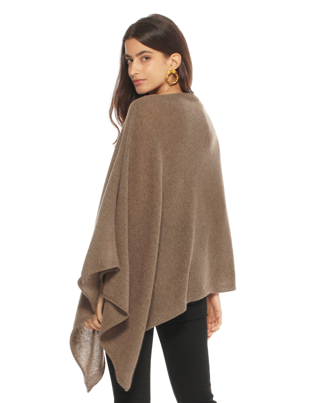 Monticelli Women's Essential Pure Cashmere Poncho Made In Italy Brown 2