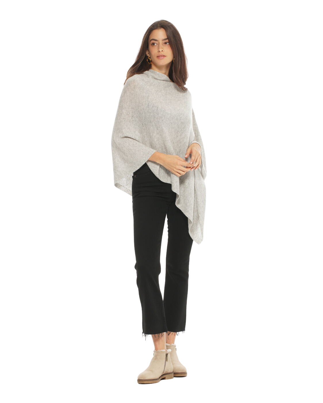 Monticelli Women's Essential Pure Cashmere Poncho Made In Italy Light Grey 3