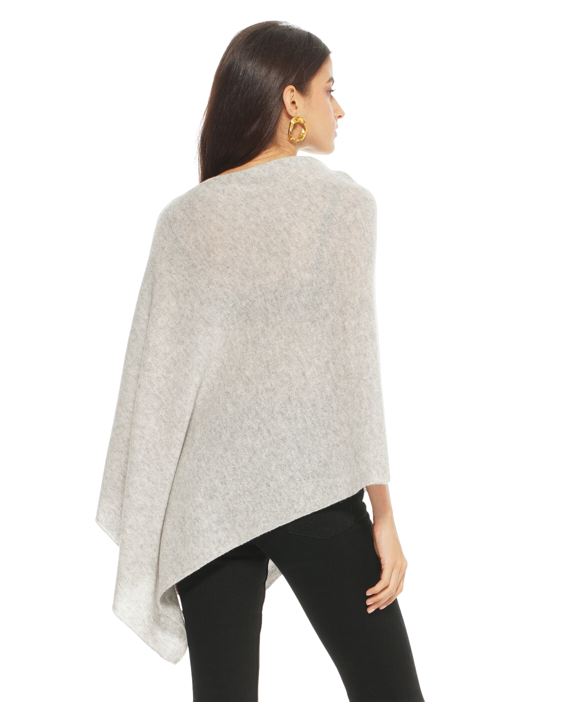 Monticelli Women's Essential Pure Cashmere Poncho Made In Italy Light Grey 2