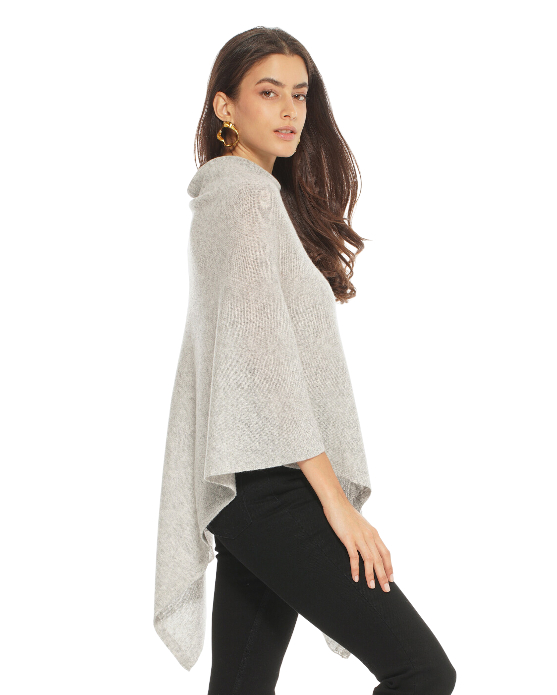 Monticelli Women's Essential Pure Cashmere Poncho Made In Italy Light Grey 1