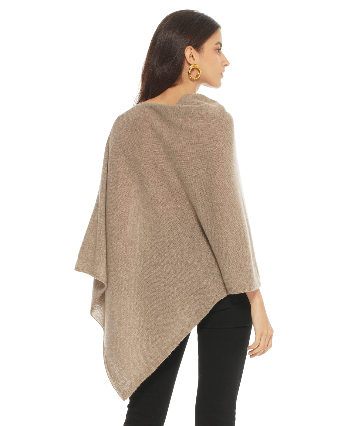 Monticelli Women's Essential Pure Cashmere Poncho Made In Italy Taupe 2