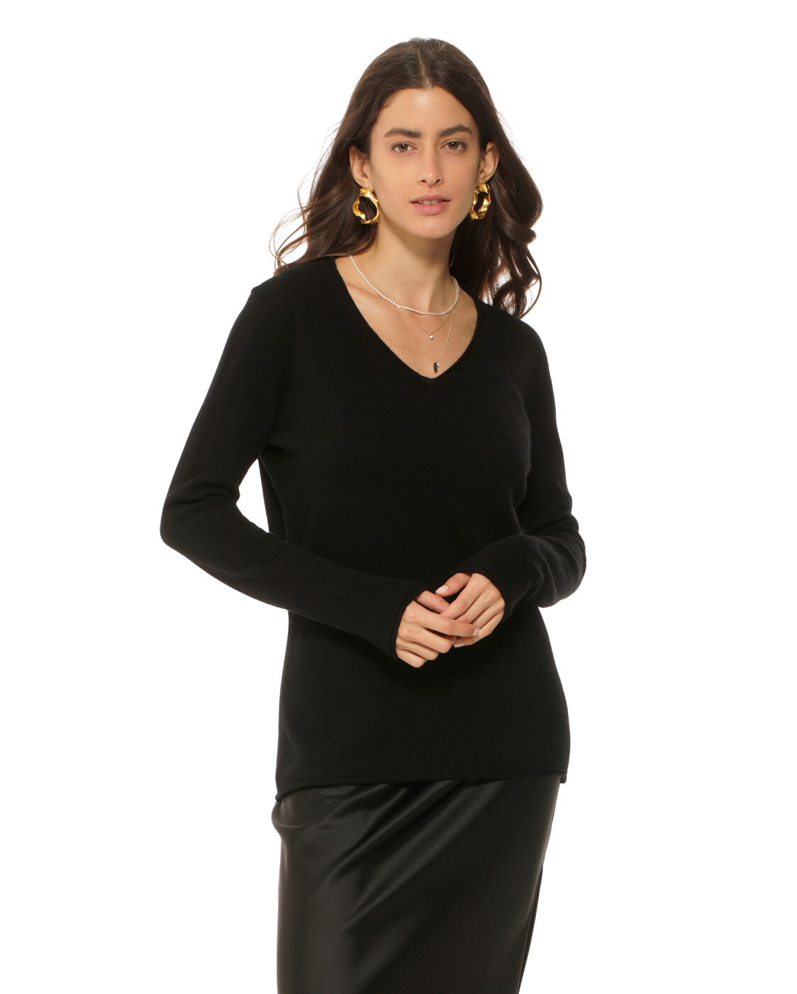 Monticelli Women's Ultra-Light Cashmere V-Neck Sweater Black 2