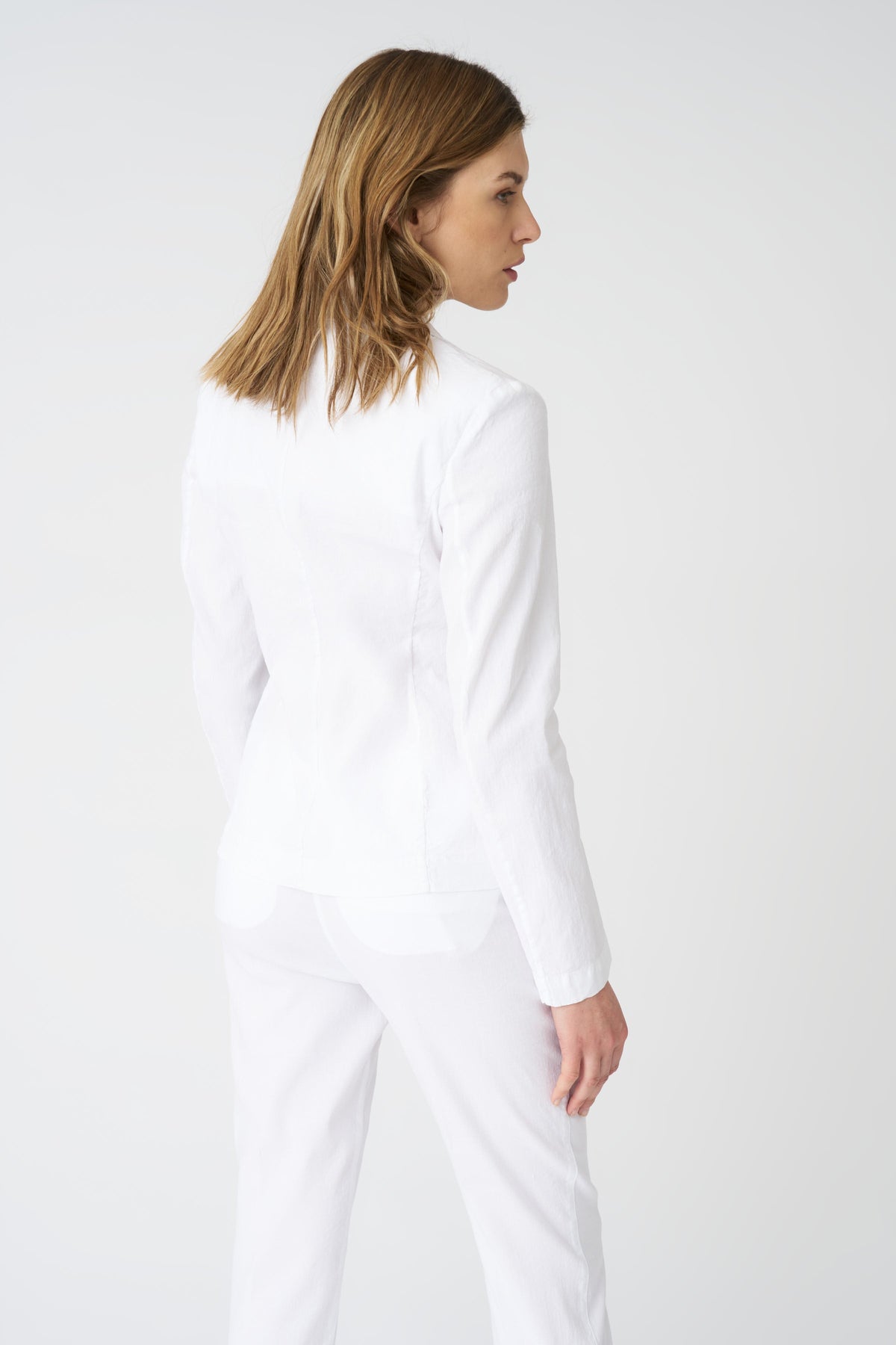 Women's Linen Fitted Blazer – White, view 4