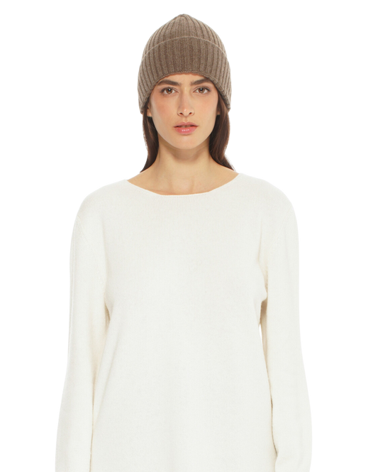 Monticelli Pure Cashmere Ribbed Hat Bordeaux Made In Italy