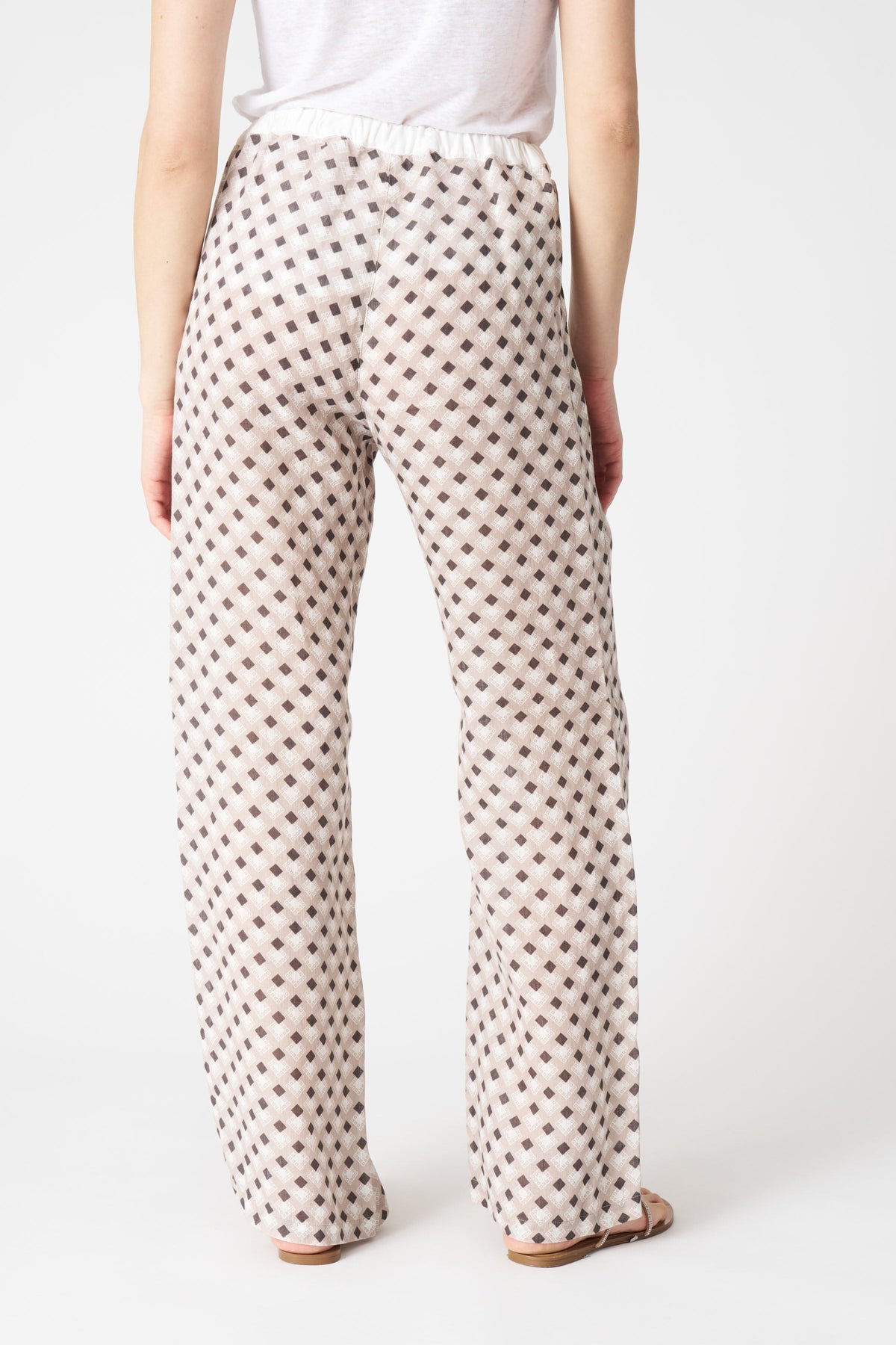 Women's Linen Geometric Drawstring Pants – Washed Cioccolato, view 4