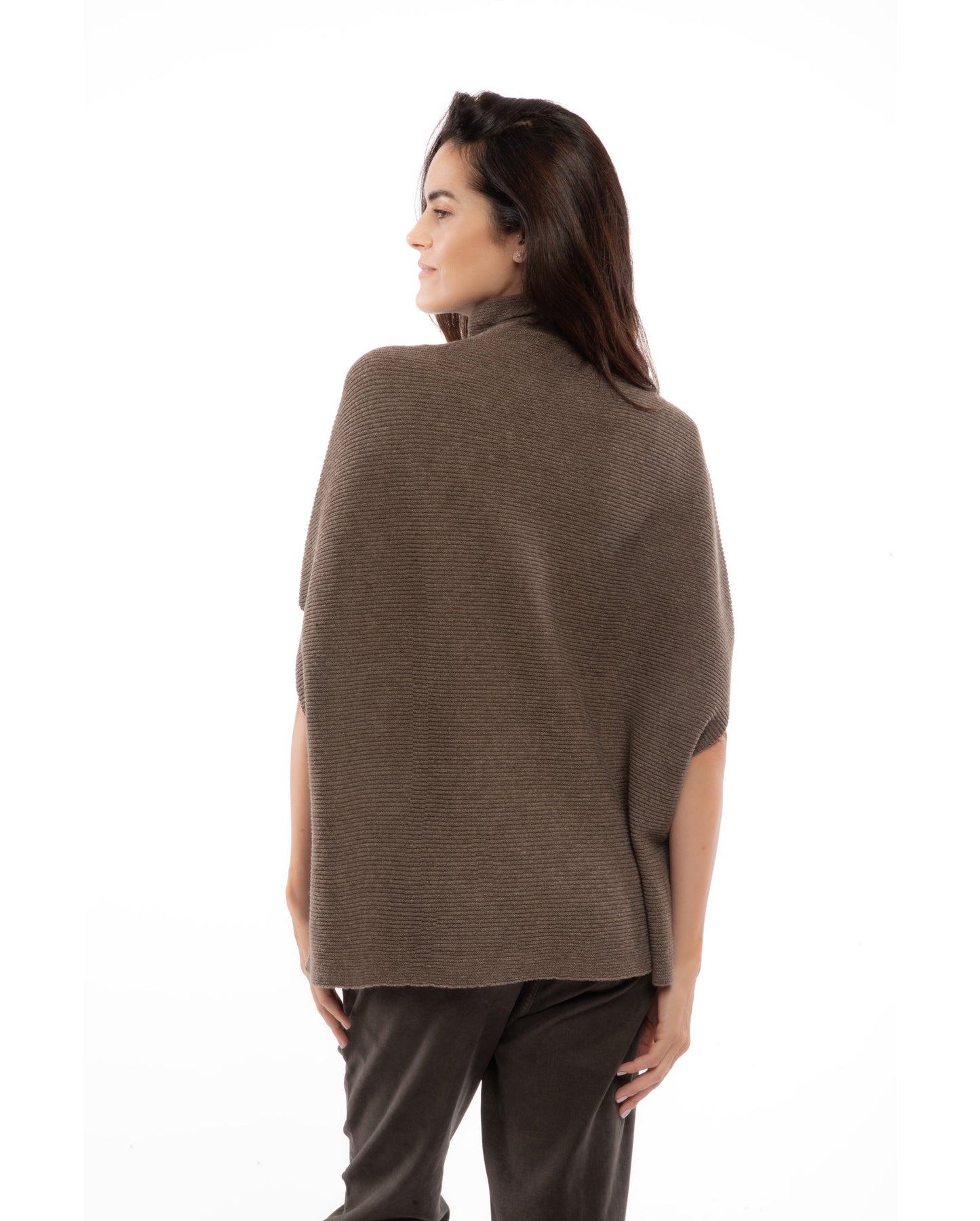Funnel Neck Poncho Cashmere Brown 7 Made In Italy
