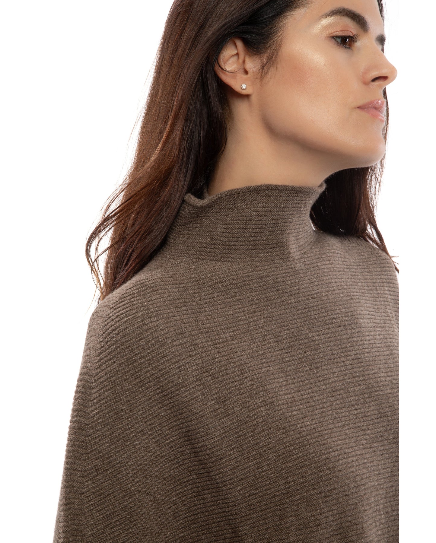 Funnel Neck Poncho Cashmere Brown 4 Made In Italy