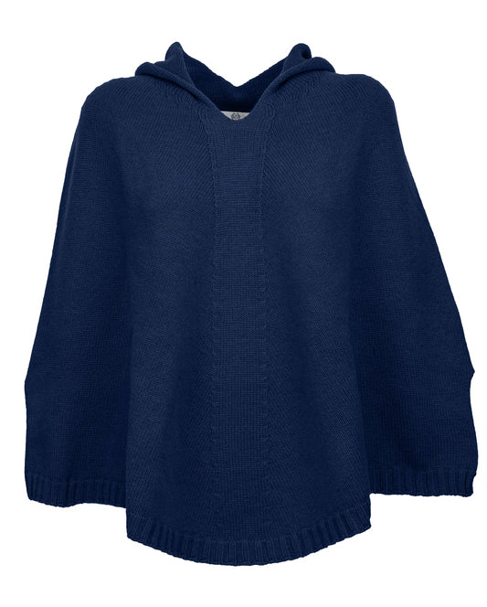 Hoodie Poncho Pure Cashmere Melange Blue Made In Italy 1