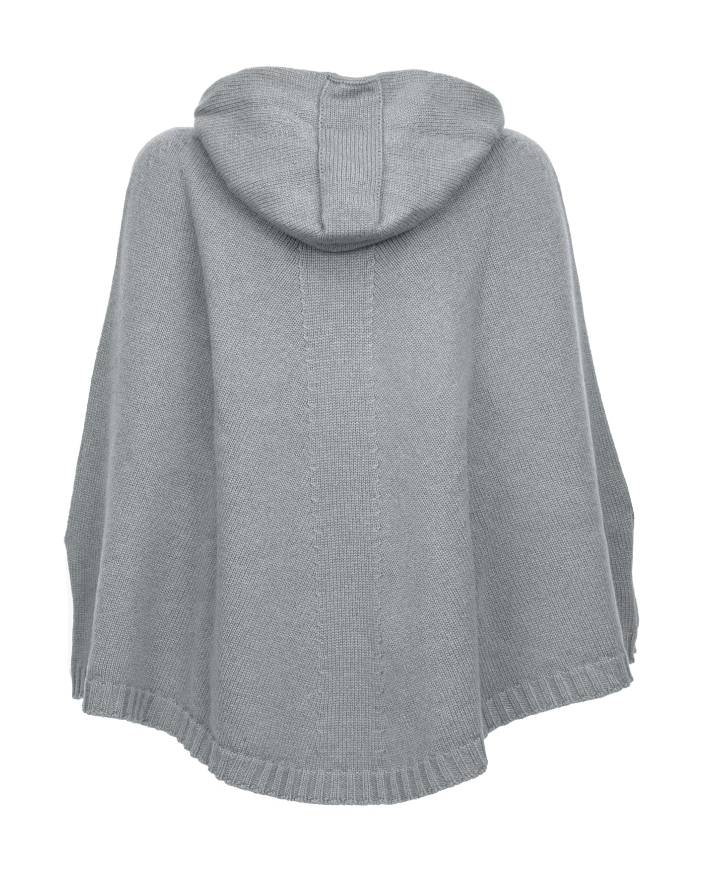 Hoodie Poncho Pure Cashmere Melange Gray Made In Italy 2
