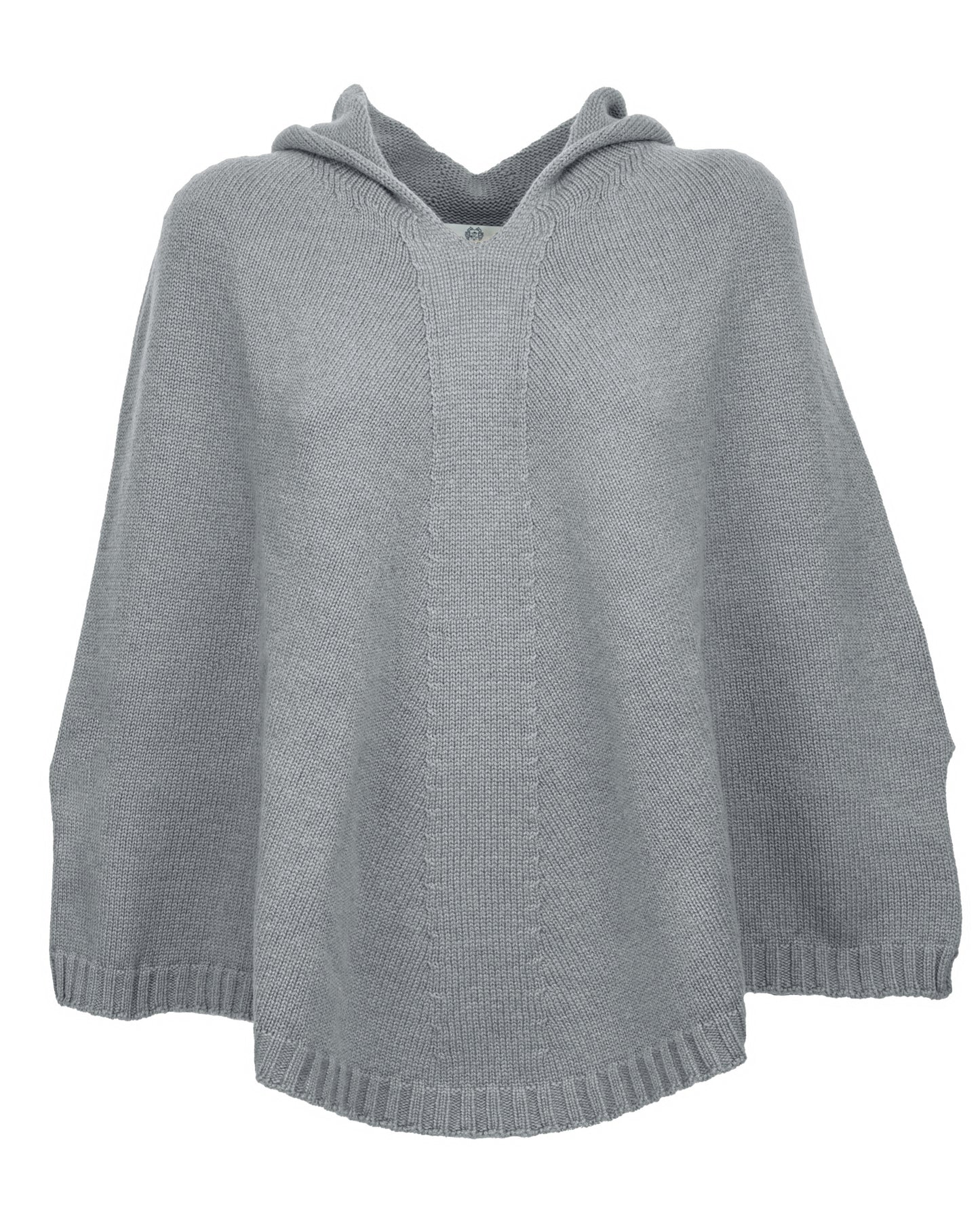 Hoodie Poncho Pure Cashmere Melange Gray Made In Italy 1