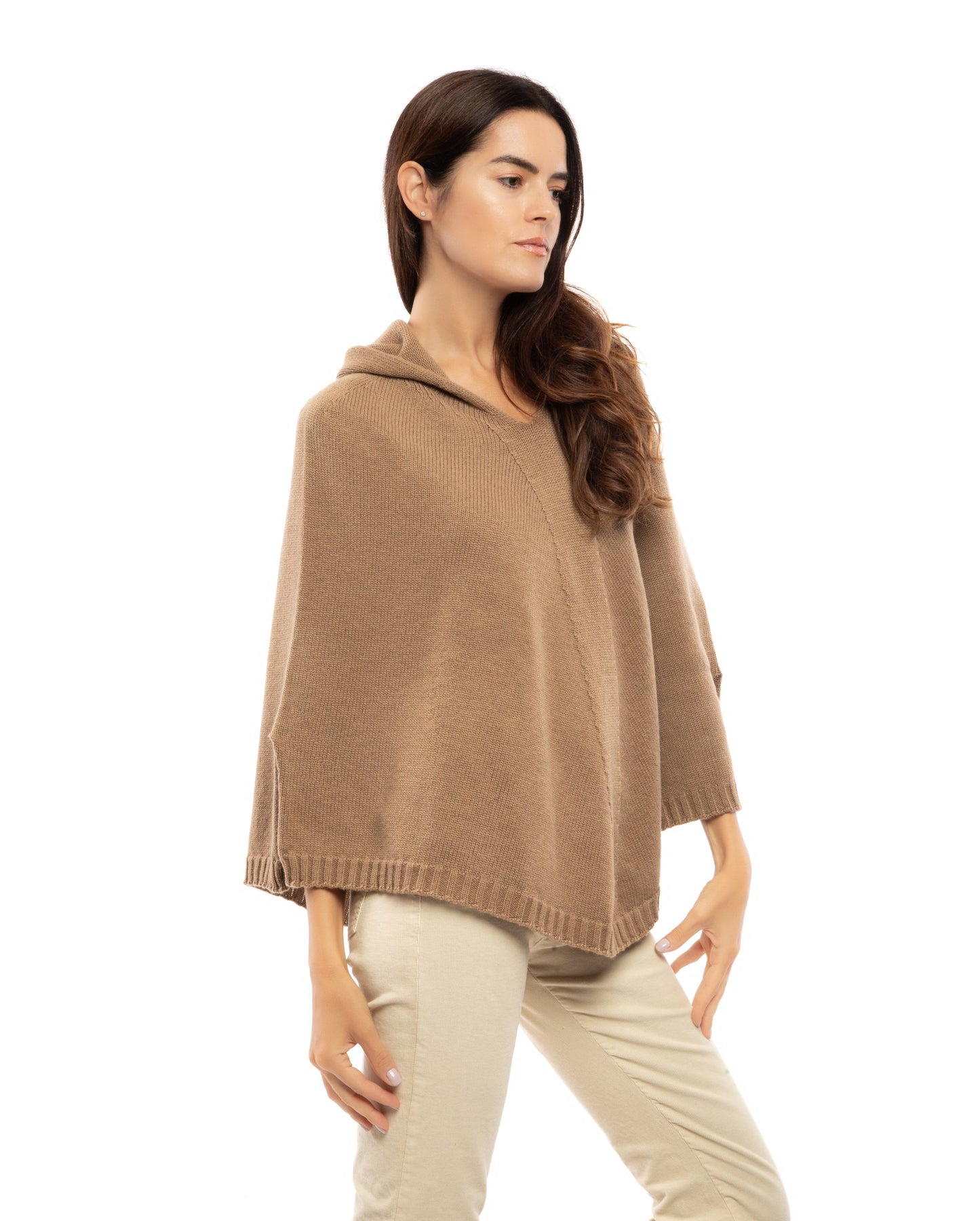 Hoodie Poncho Pure Cashmere Camel Made In Italy 3