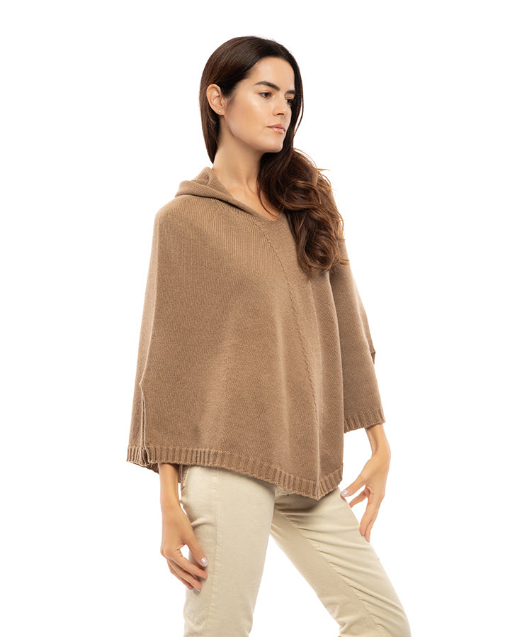 Hoodie Poncho Pure Cashmere Camel Made In Italy 3