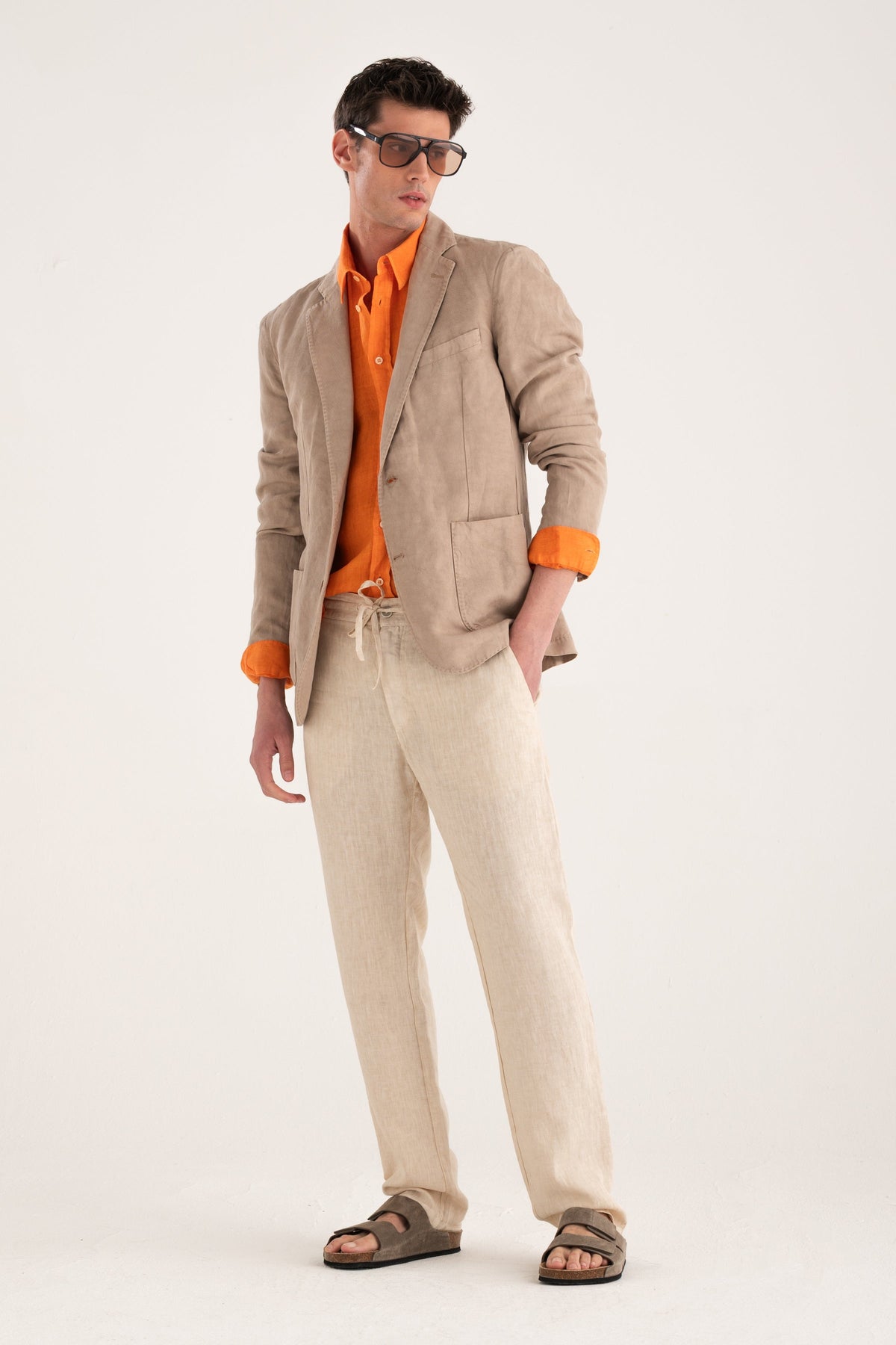 Men's Classic Regular Fit Linen Shirt with Pocket – Tangerine, view 4