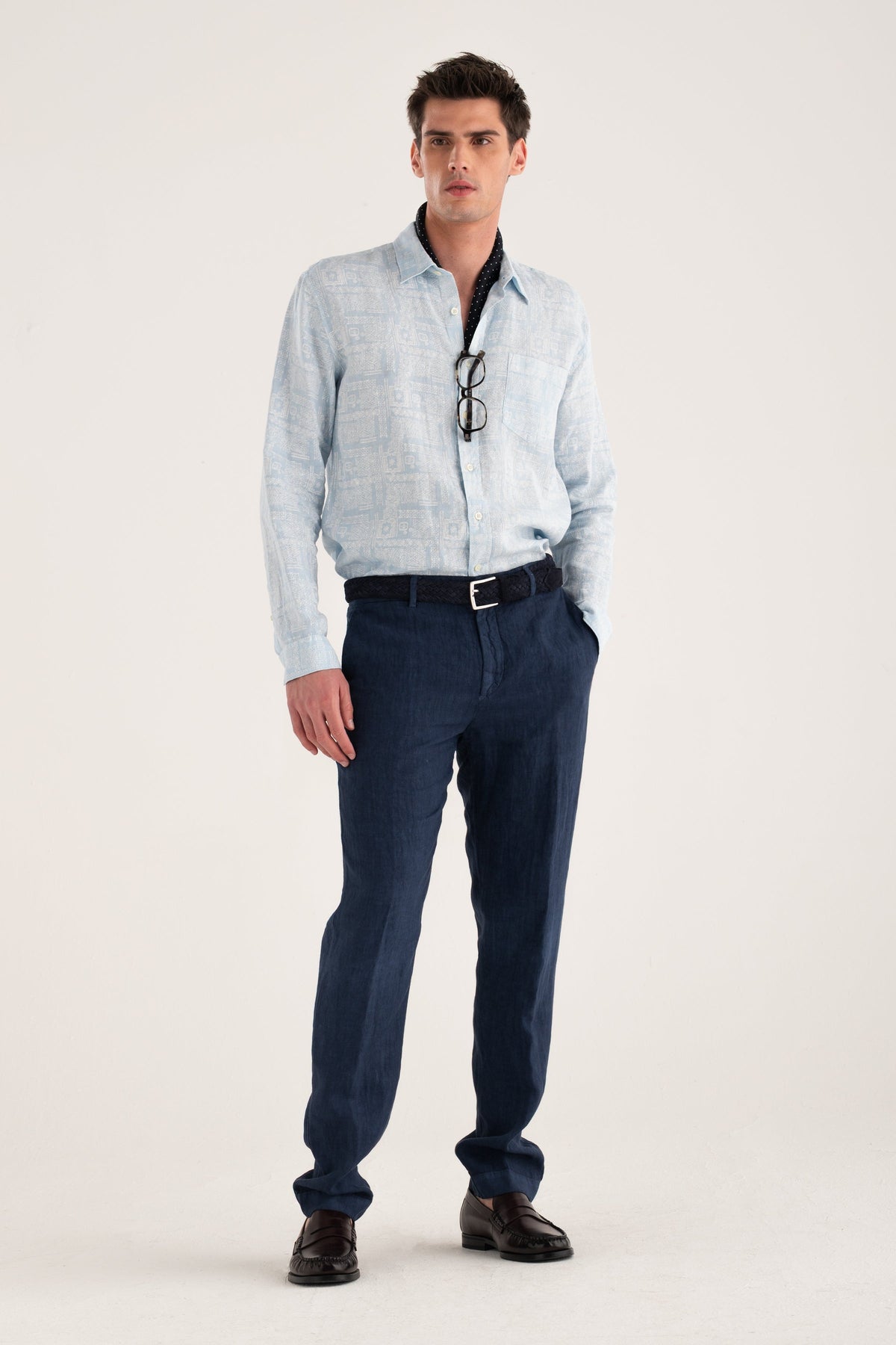 Men's Regular Fit Mosaic Linen Shirt – Baby Blue, view 4