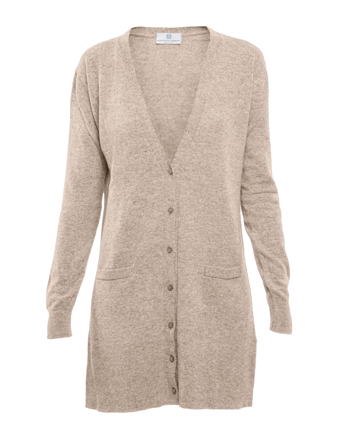 Long Cardigan Sweater Pure Cashmere Made In Italy Taupe 1