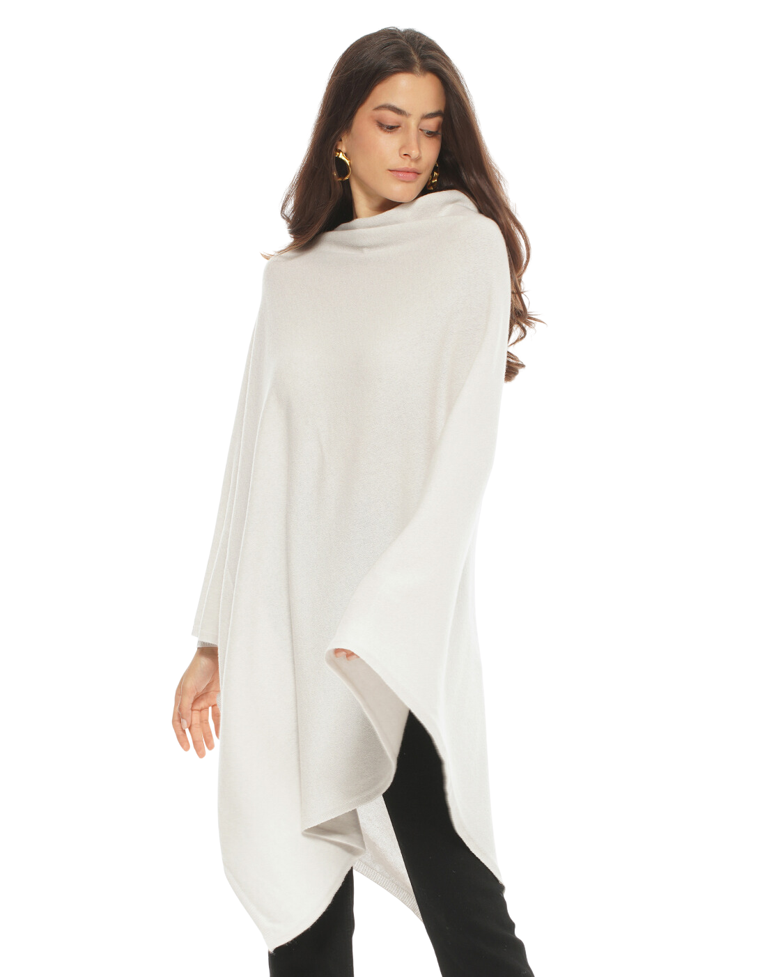 Monticelli Women's Long Pure Cashmere Poncho Made In Italy Off White 1