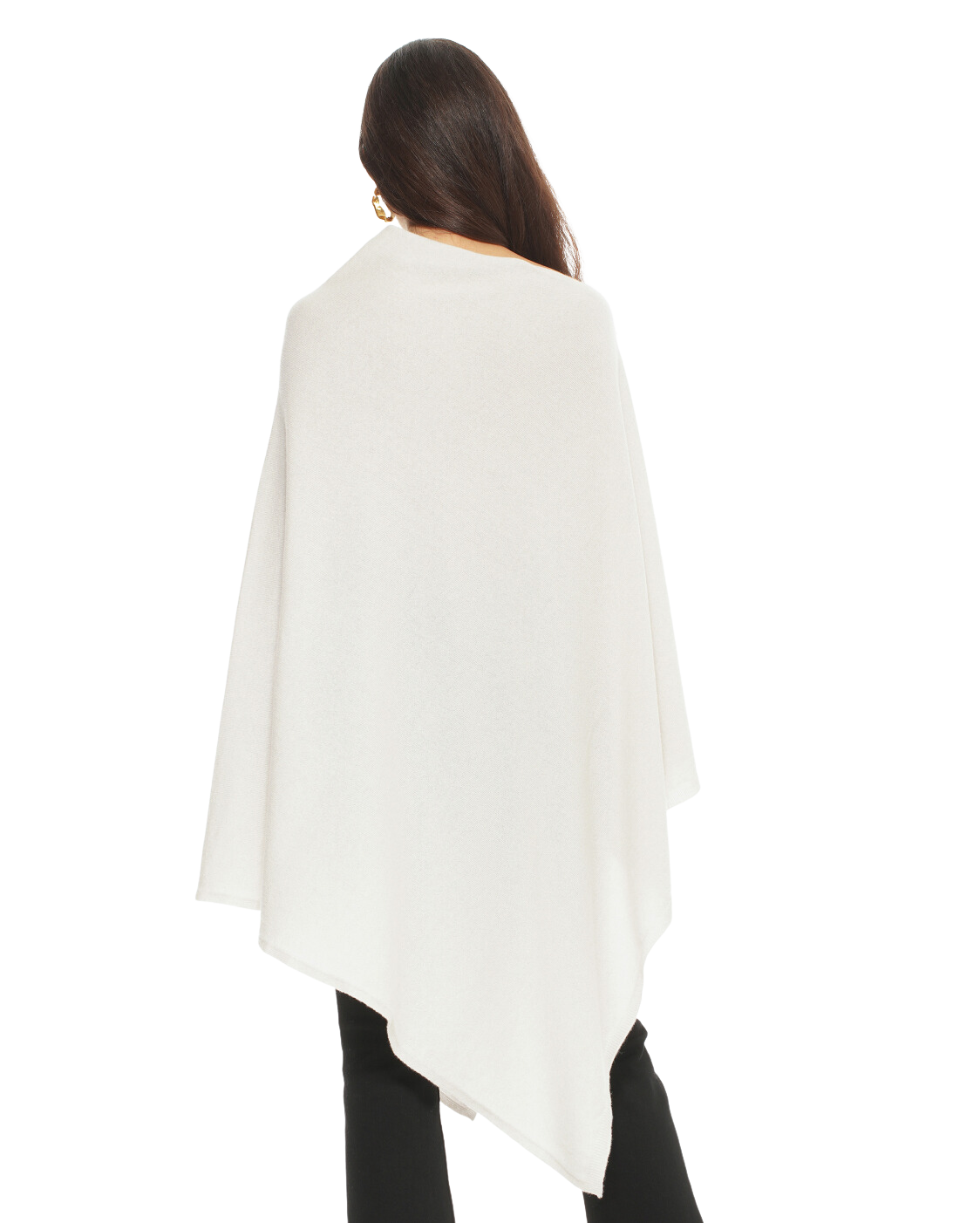Monticelli Women's Long Pure Cashmere Poncho Made In Italy Off White 3