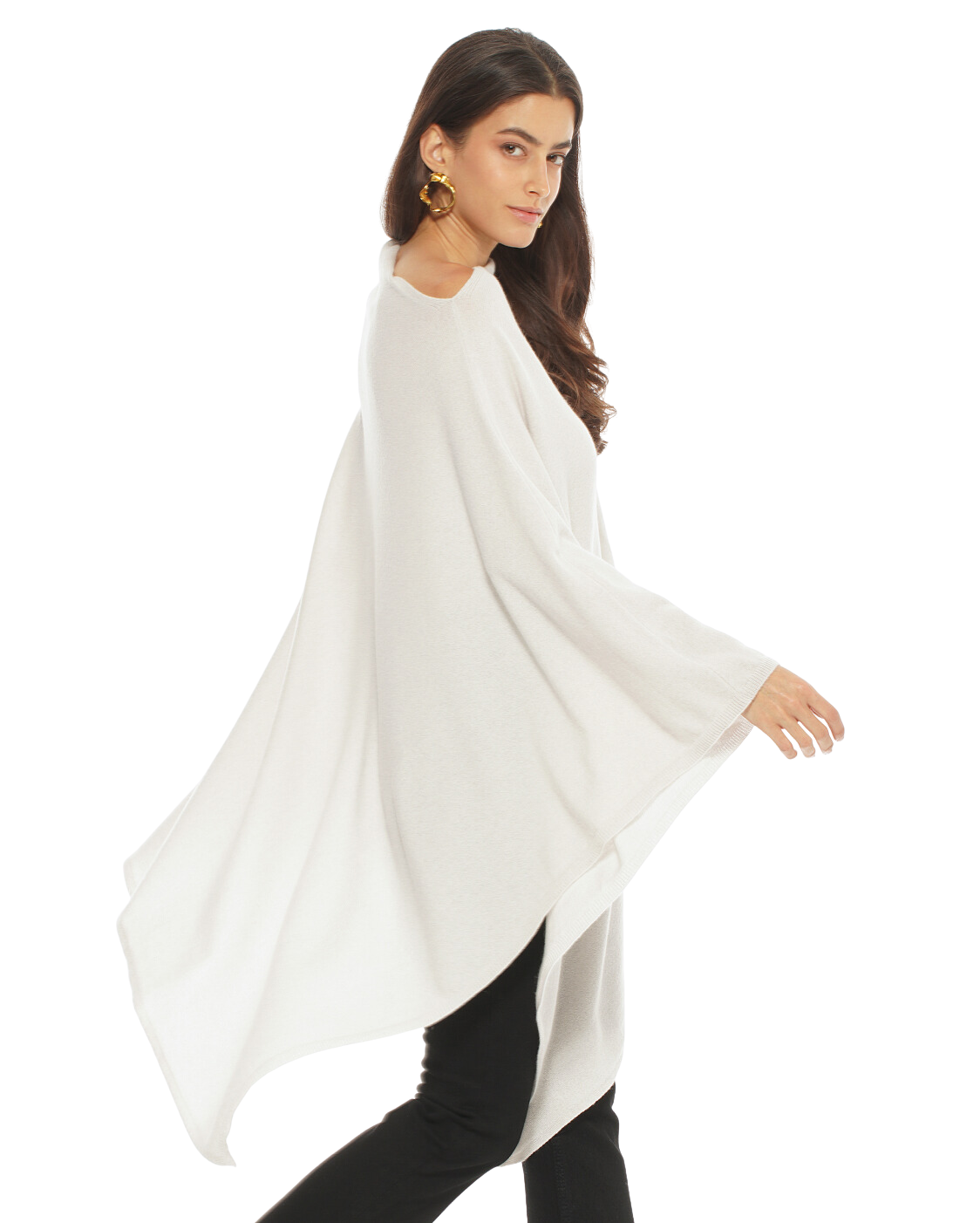 Monticelli Women's Long Pure Cashmere Poncho Made In Italy Off White 2