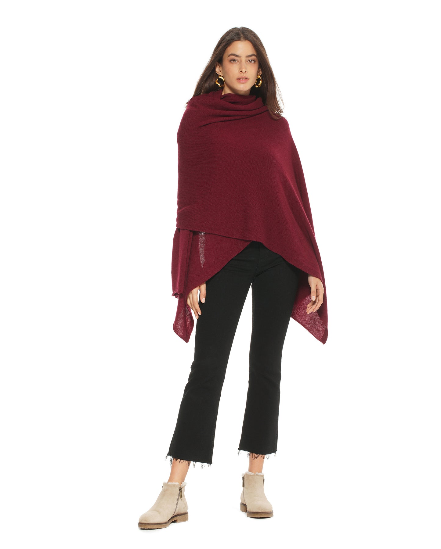 Women's Pure Cashmere Maxi Wrap Bordeaux Made In Italy 2