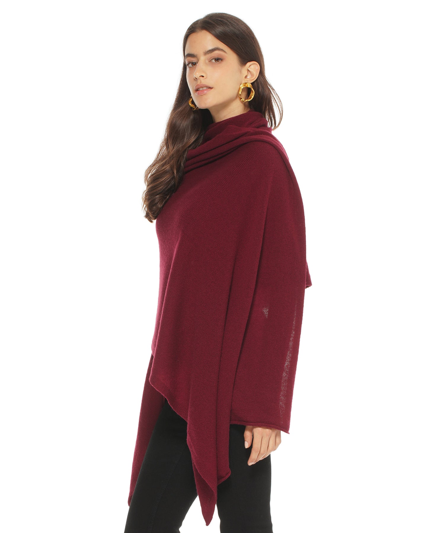 Women's Pure Cashmere Maxi Wrap Bordeaux Made In Italy 3