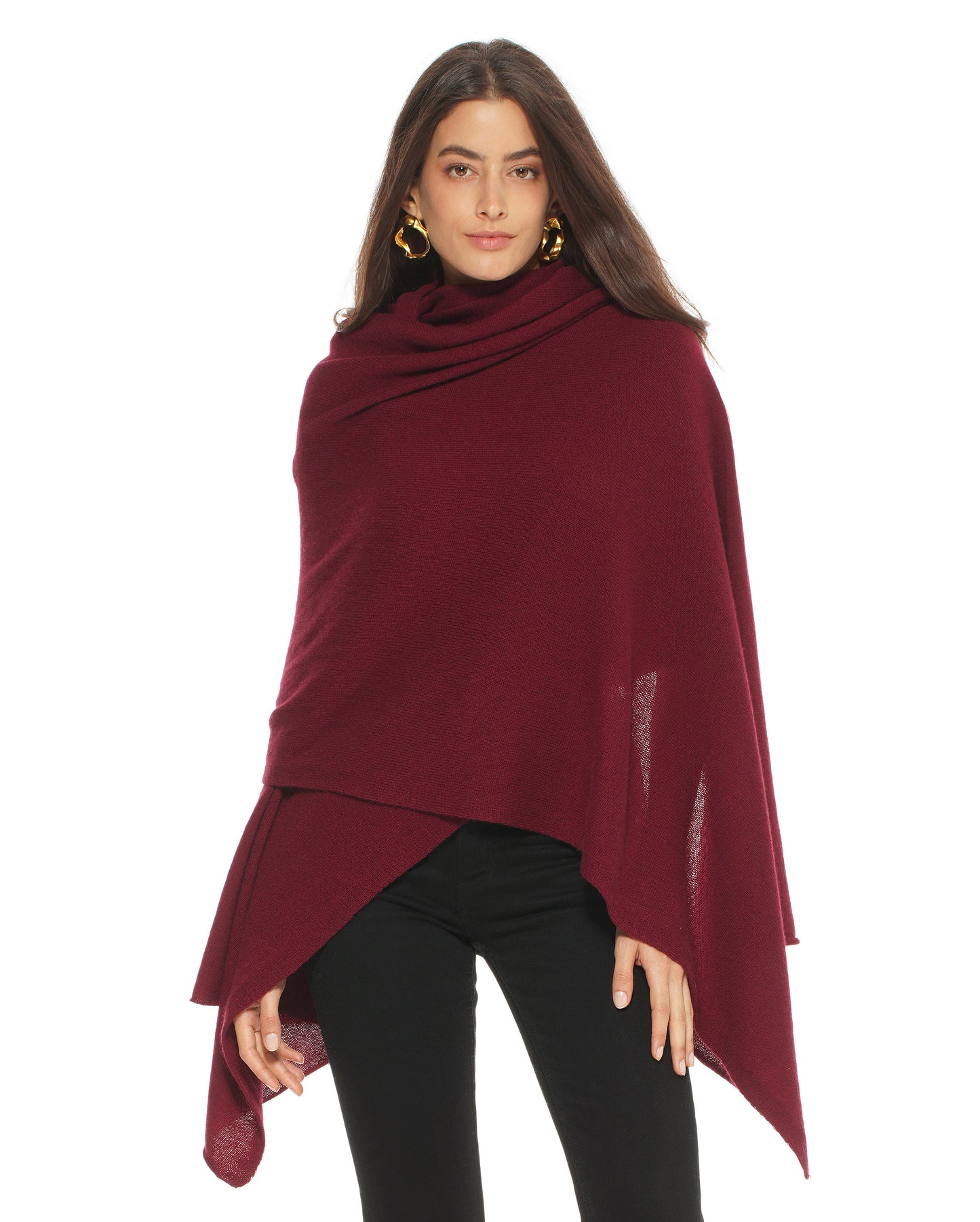 Women's Pure Cashmere Maxi Wrap Bordeaux Made In Italy 1