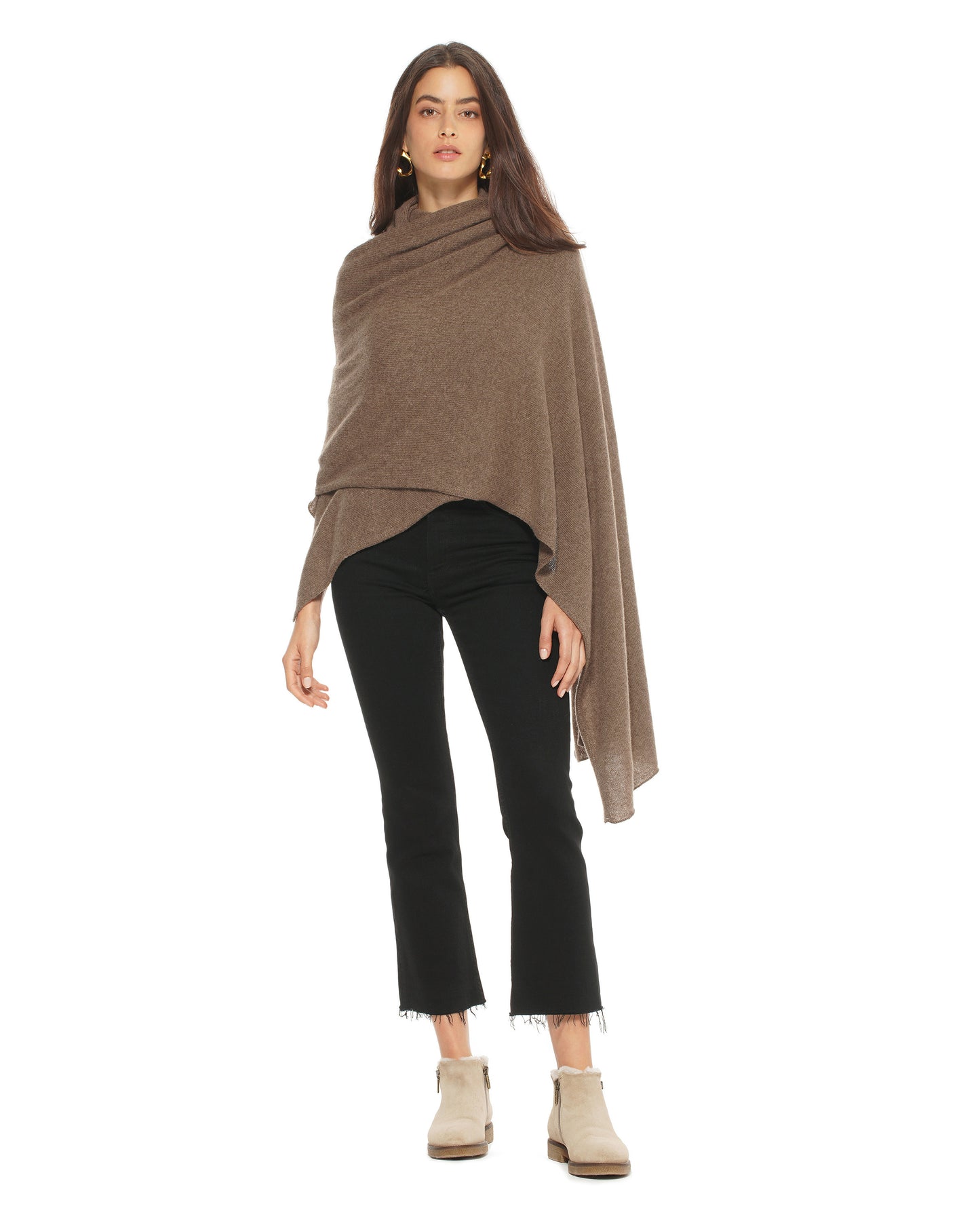 Women's Pure Cashmere Maxi Wrap Brown Made In Italy 2