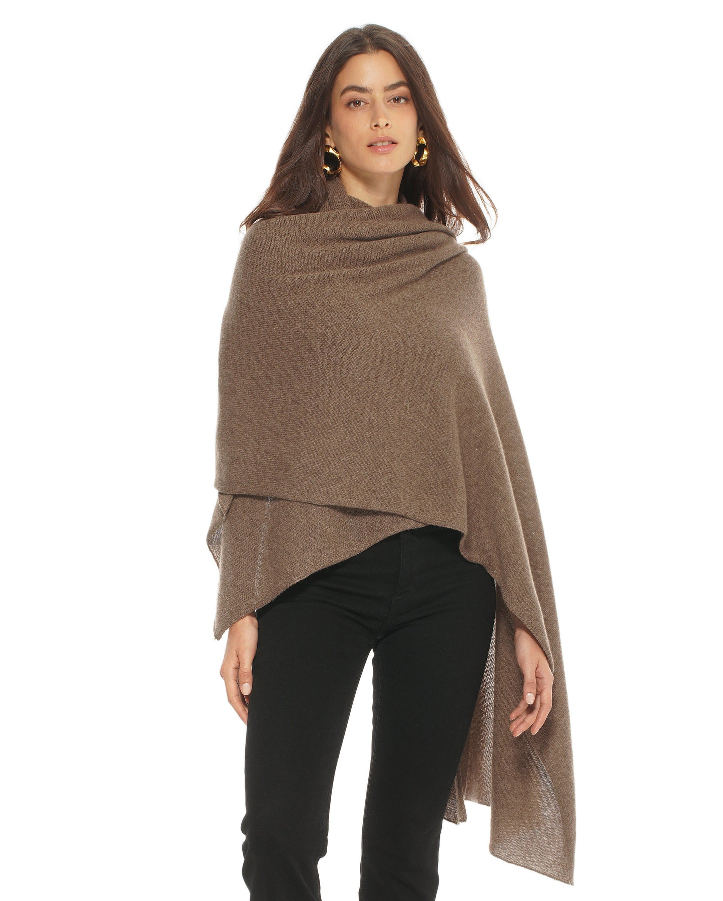 Women's Pure Cashmere Maxi Wrap Brown Made In Italy 1