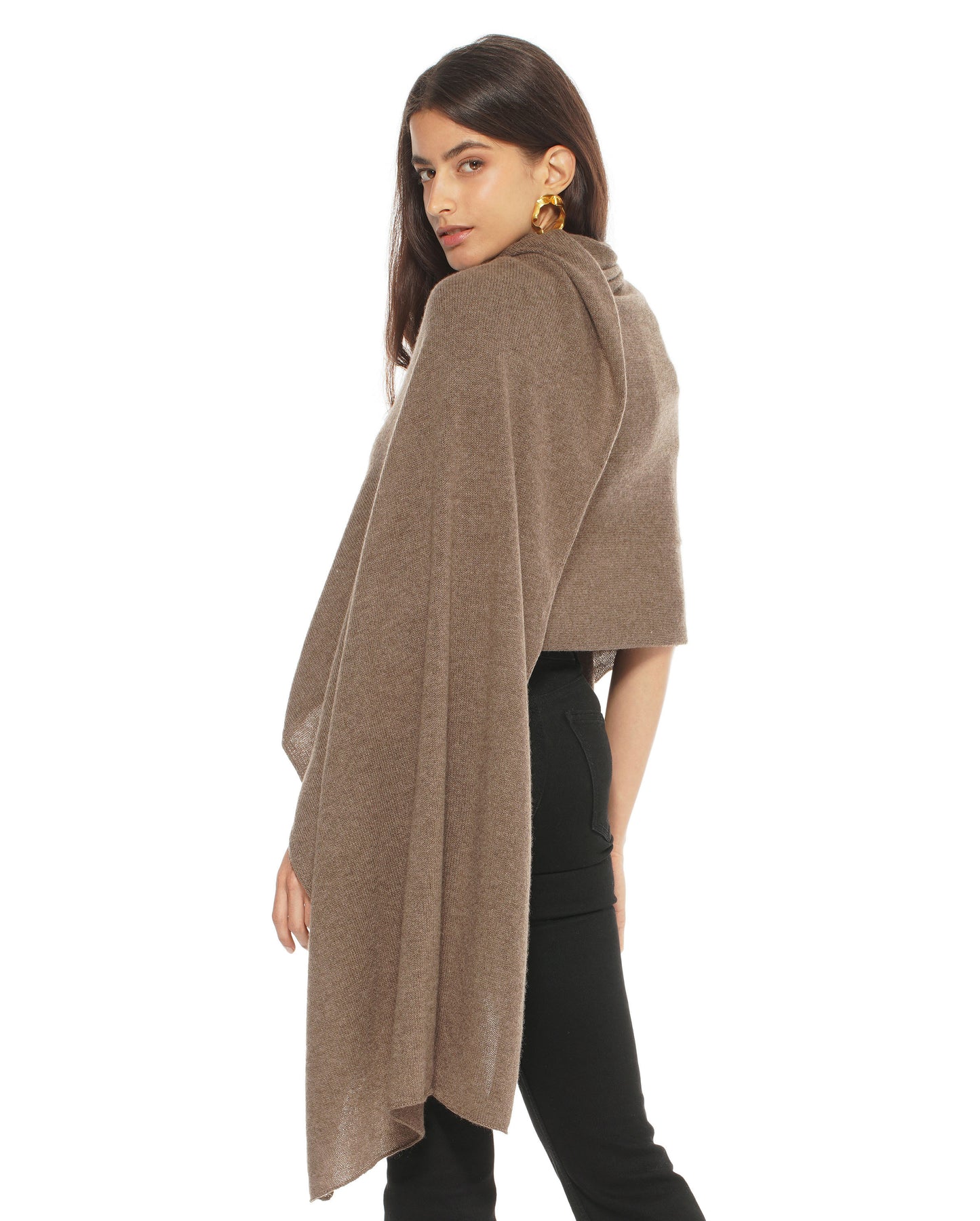Women's Pure Cashmere Maxi Wrap Brown Made In Italy 3