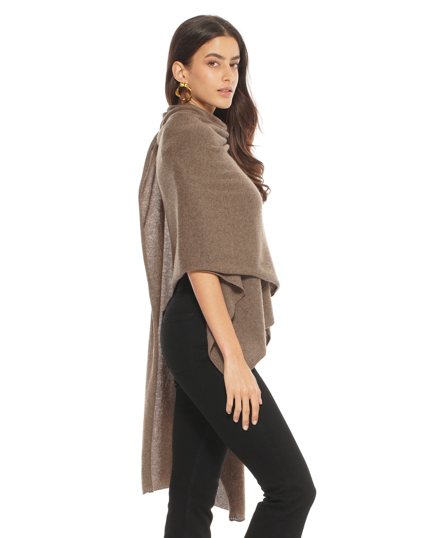 Women's Pure Cashmere Maxi Wrap Brown Made In Italy 4