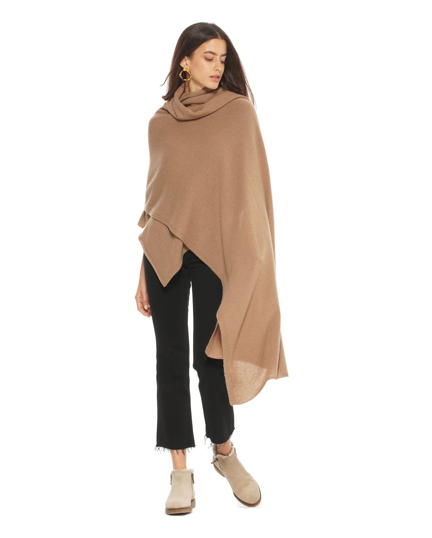 Women's Pure Cashmere Maxi Wrap Camel Made In Italy 3