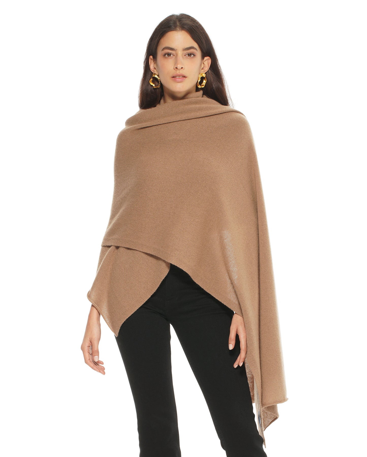 Women's Pure Cashmere Maxi Wrap Camel Made In Italy 2