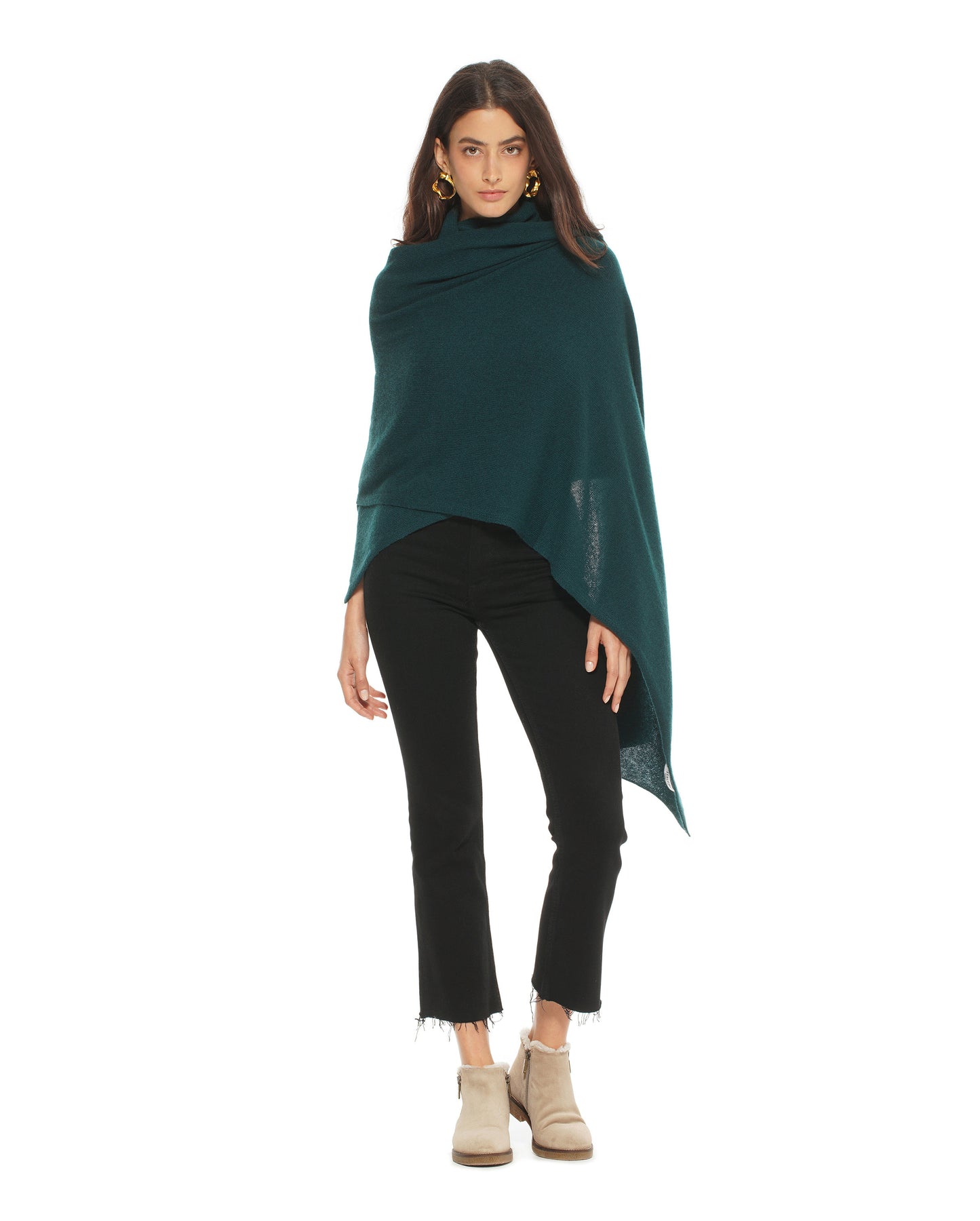 Women's Pure Cashmere Maxi Wrap Forest Green Made In Italy 2