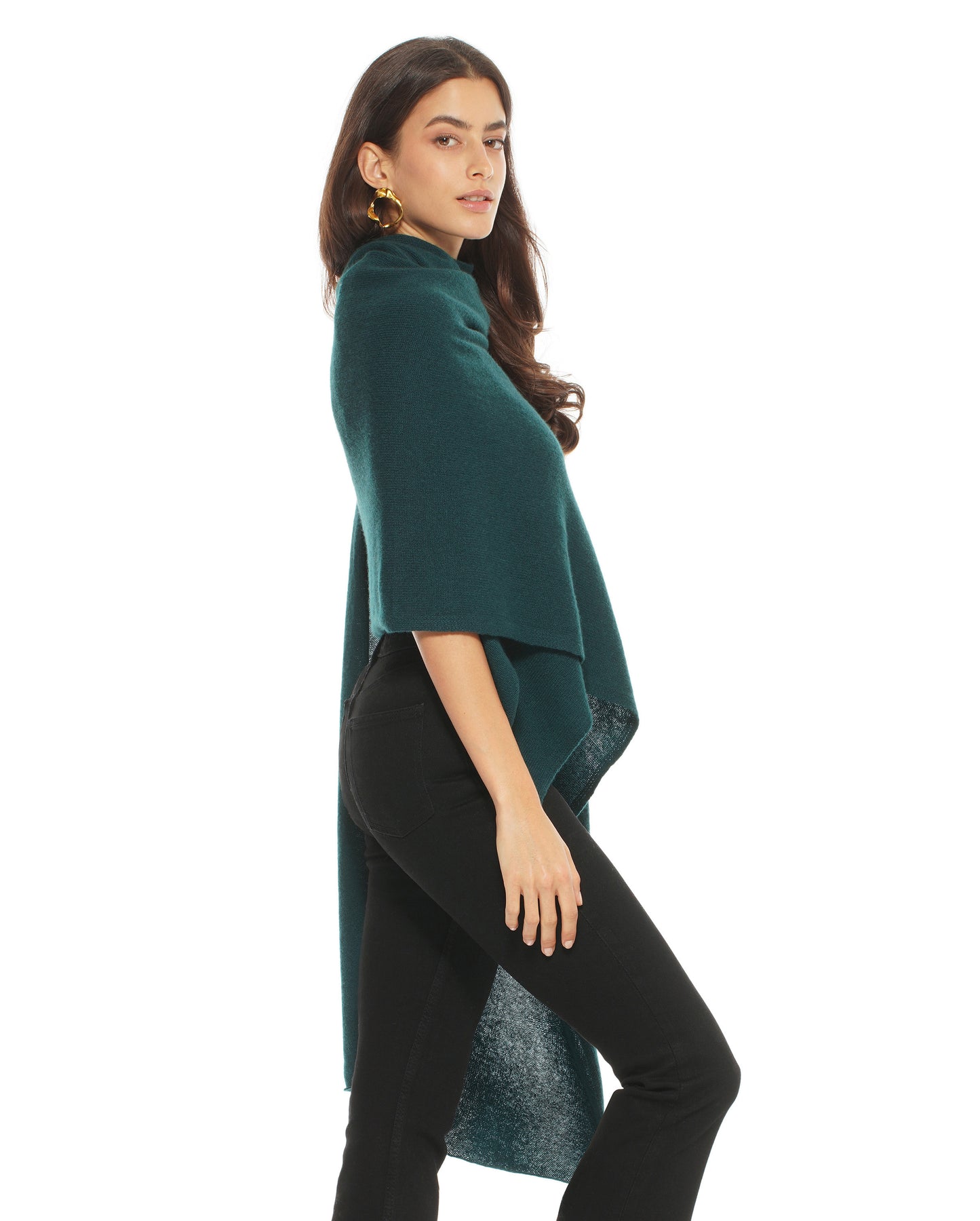Women's Pure Cashmere Maxi Wrap Forest Green Made In Italy 4