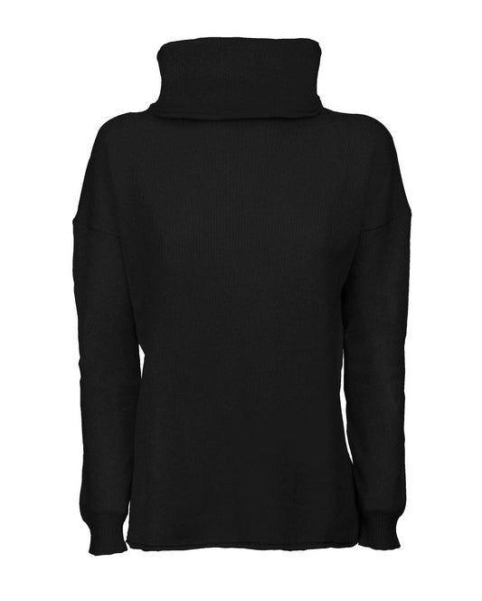 Oversized Cashmere Sweeater Cowl Neck Made In Italy Black 1