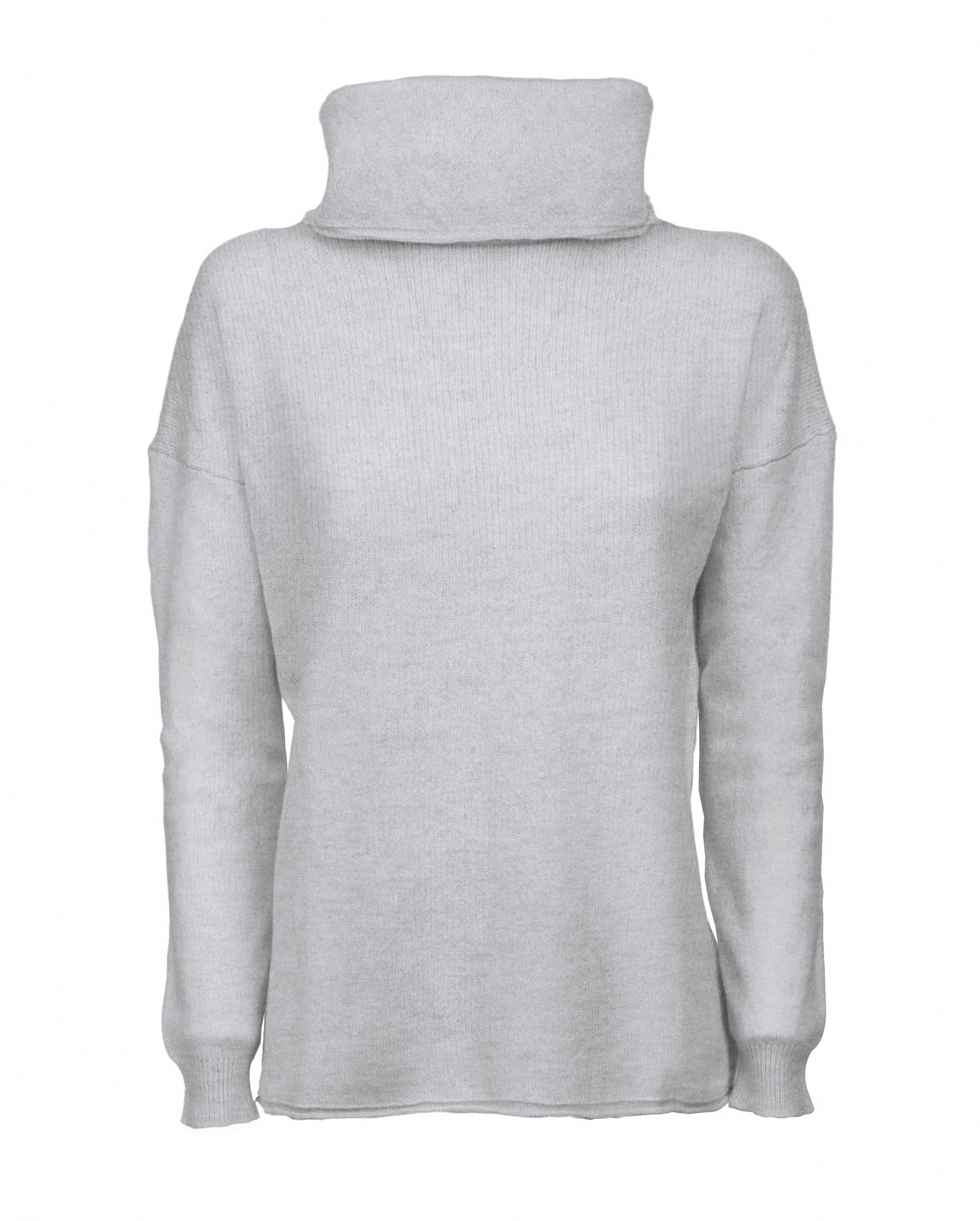 Oversized Cashmere Sweeater Cowl Neck Made In Italy Light Grey 1