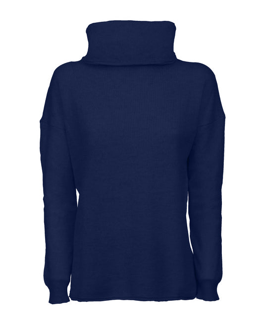 Oversized Cashmere Sweeater Cowl Neck Made In Italy Melange Blue 1