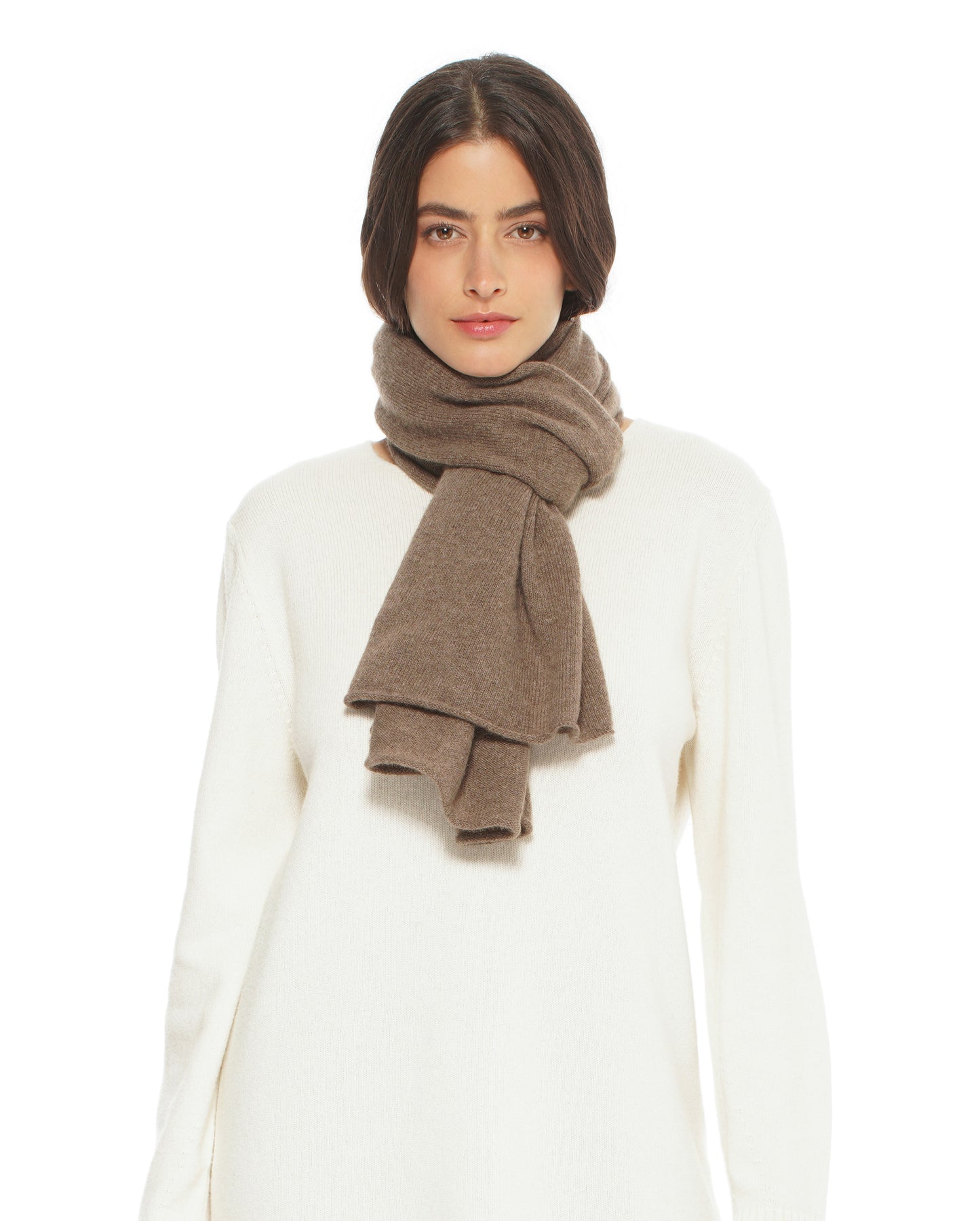 Monticelli Pure Cashmere Plain Knit Scarf Made In Italy Brown 2
