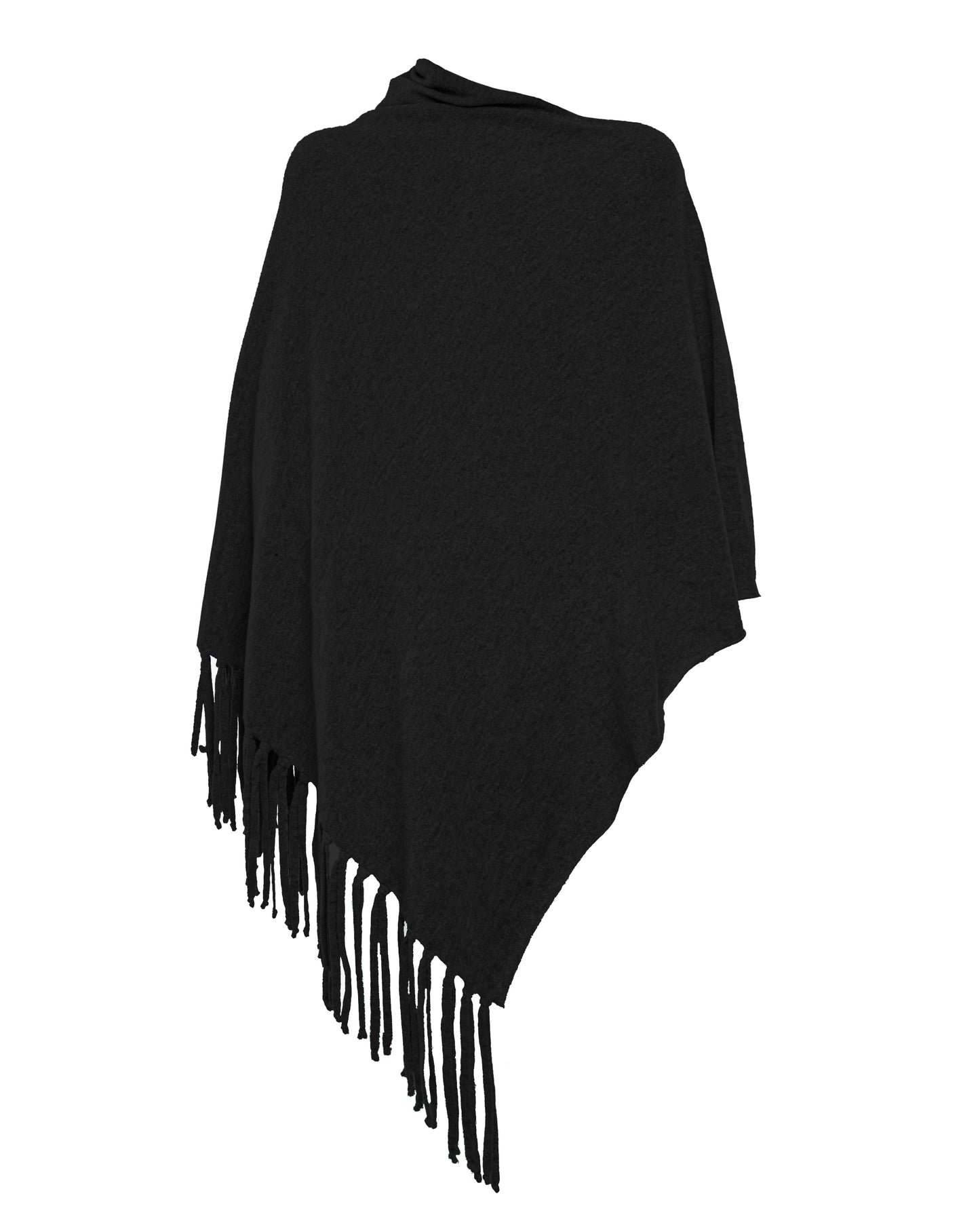 Poncho Fringes Asymmetrical Pure Cashmere Made in Italy Black 1