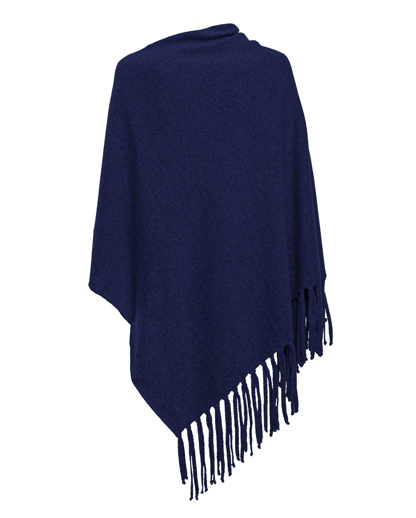 Poncho Fringes Asymmetrical Pure Cashmere Made in Italy Melange Blue 2