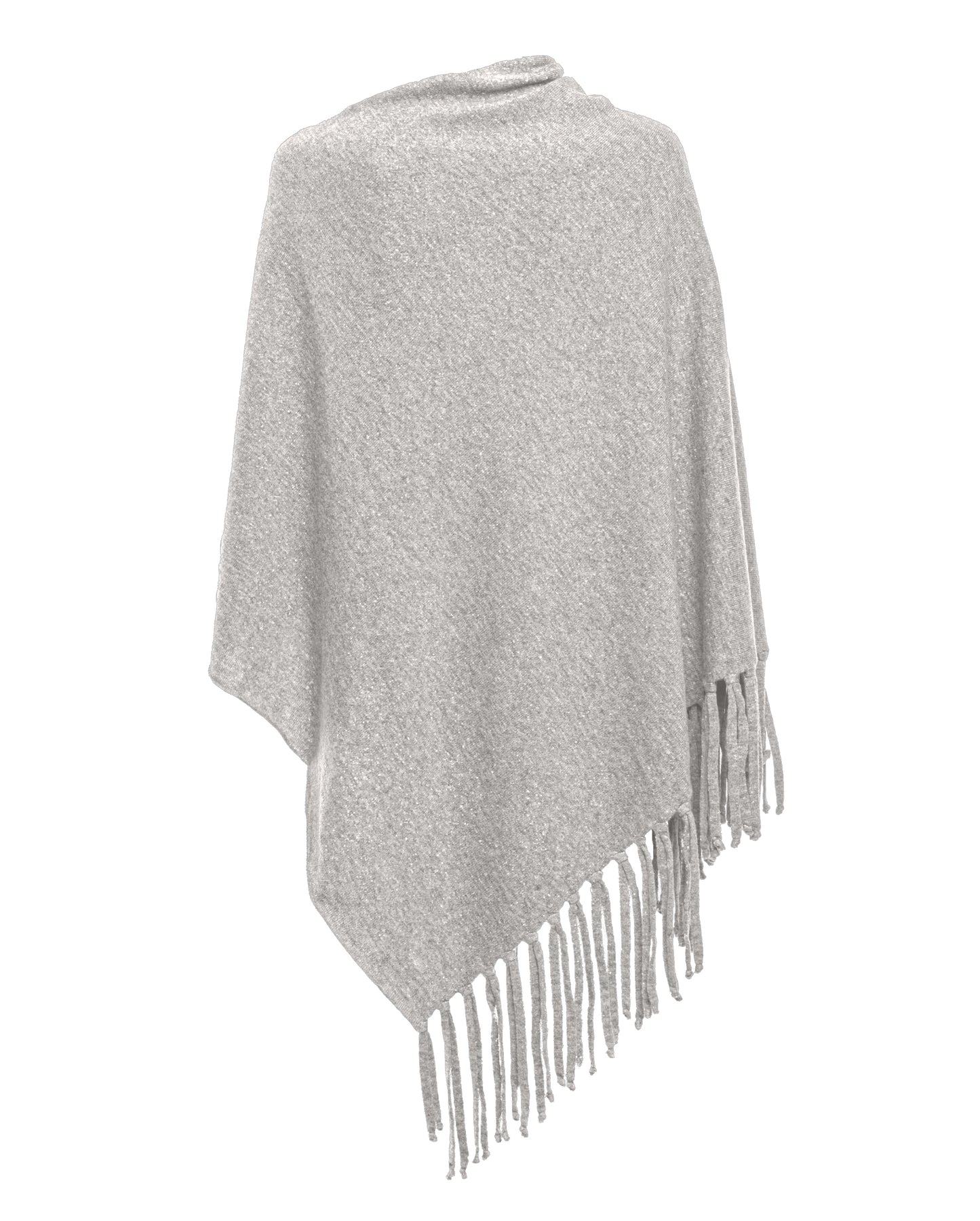 Poncho Fringes Asymmetrical Pure Cashmere Made in Italy Light Gray 2