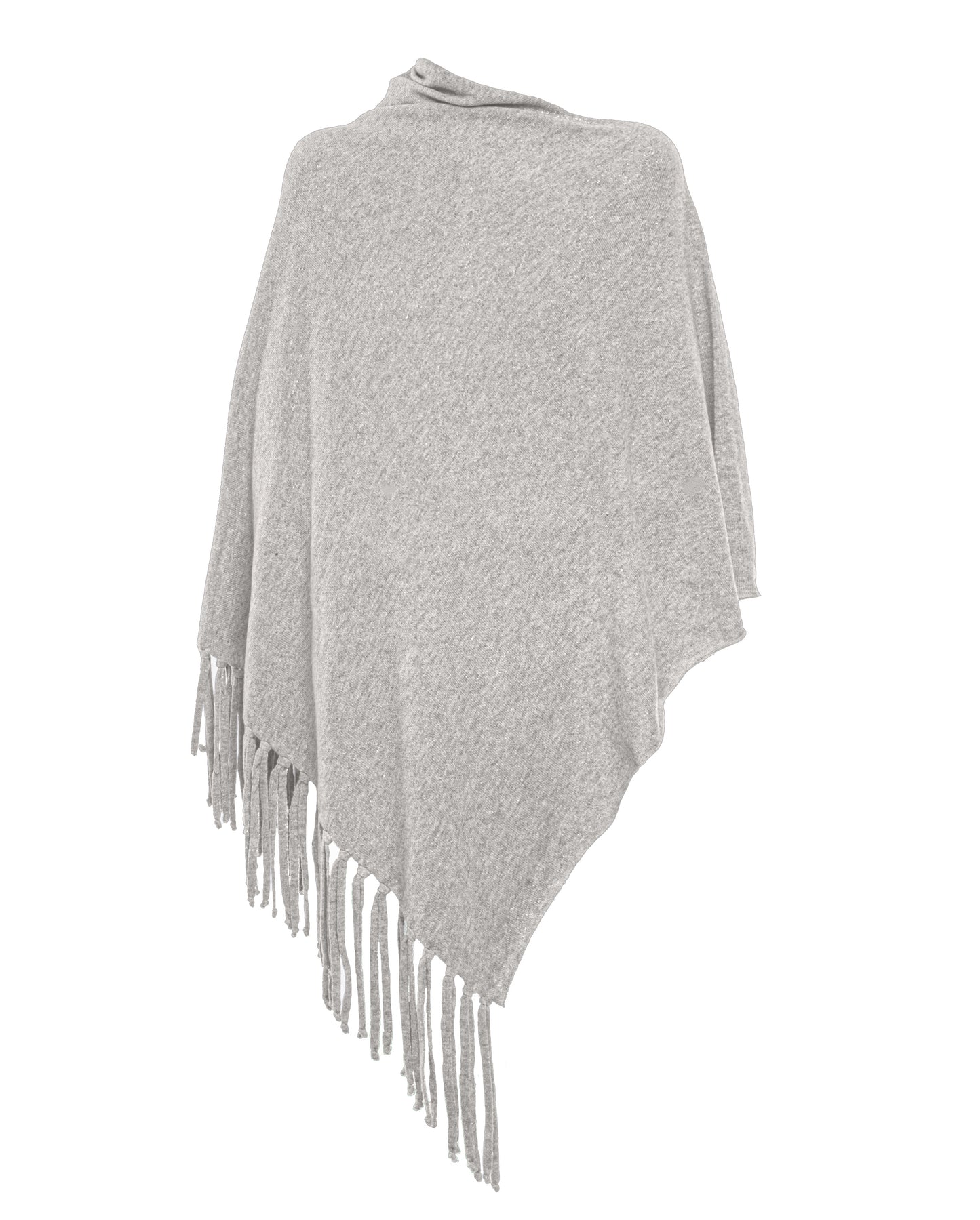Poncho Fringes Asymmetrical Pure Cashmere Made in Italy Light Gray 1