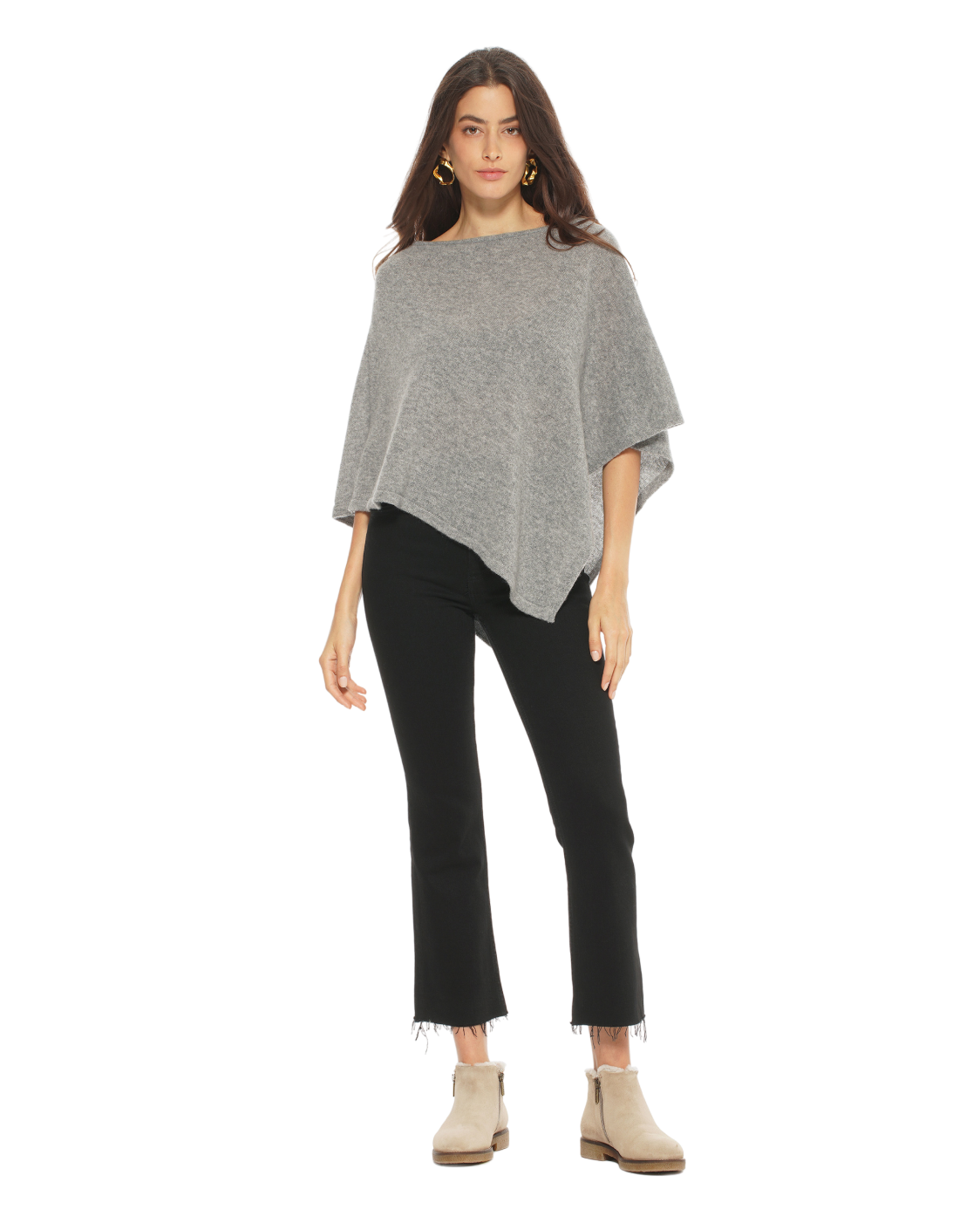 Monticelli Pure Cashmere Capelet Poncho Made In Italy Medium Grey 4