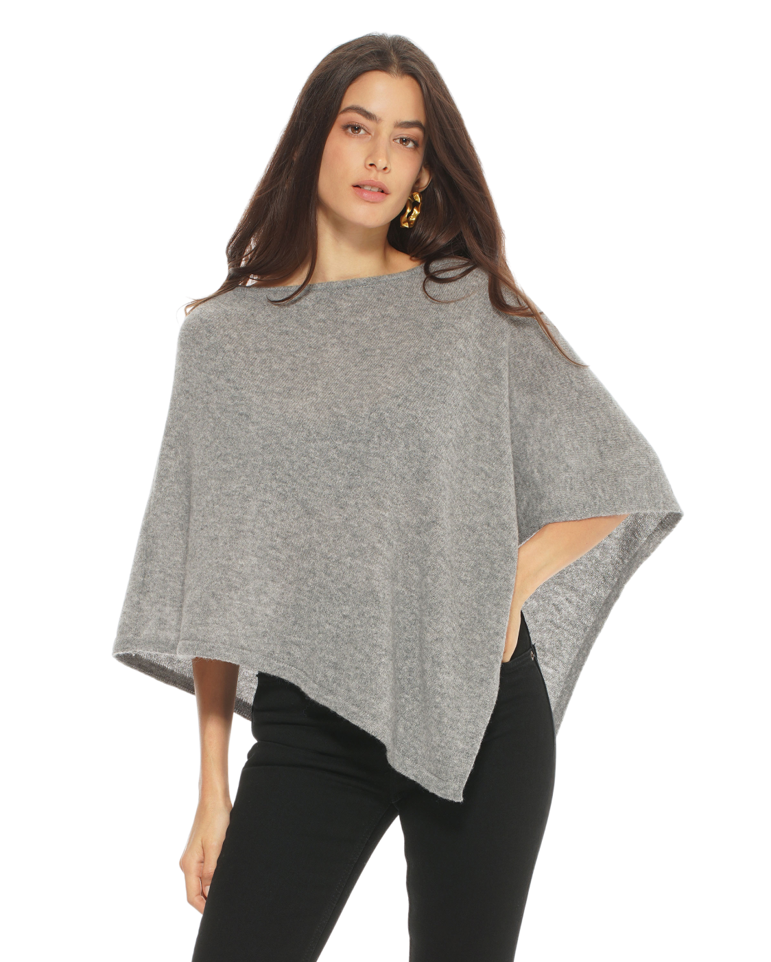 Monticelli Pure Cashmere Capelet Poncho Made In Italy Medium Grey 1
