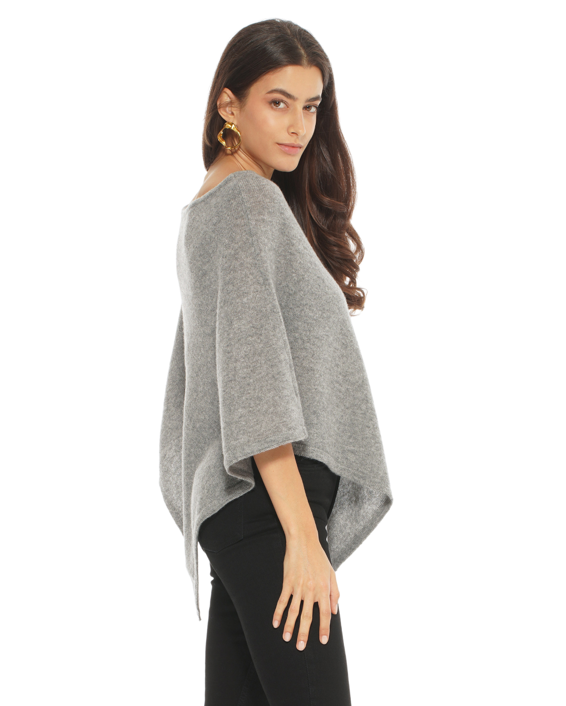 Monticelli Pure Cashmere Capelet Poncho Made In Italy Medium Grey 2